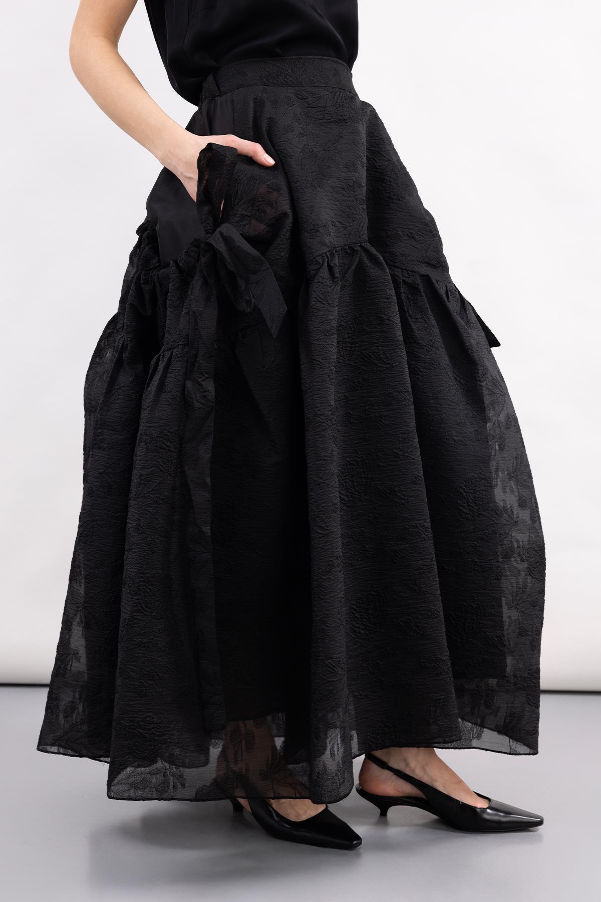 SİYAH JAKAR DESENLİ KUPLU UZUN ETEK - MiiN