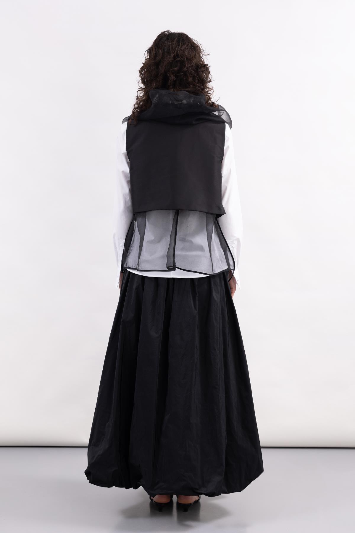 BLACK TAFFETA LONG BALLOON SKIRT