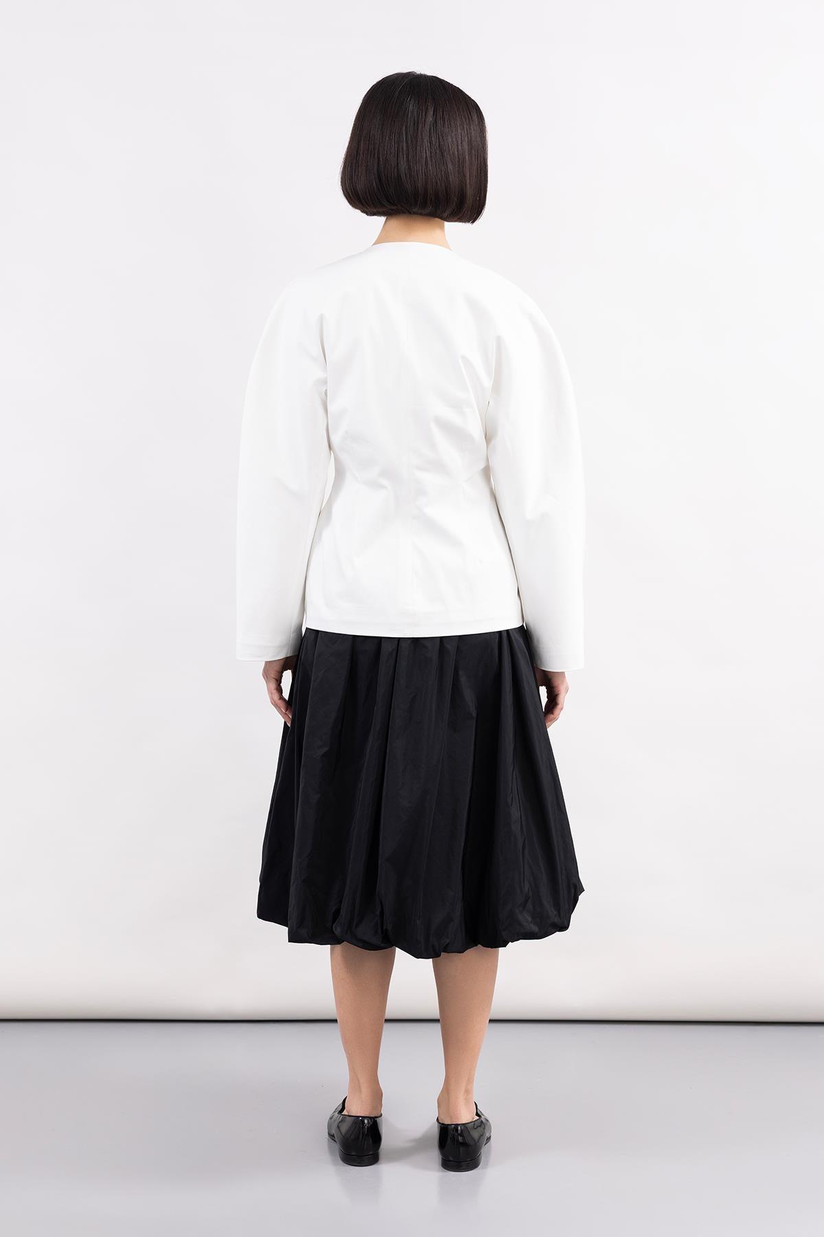 BLACK TAFFETA MIDI LENGTH BALLOON SKIRT