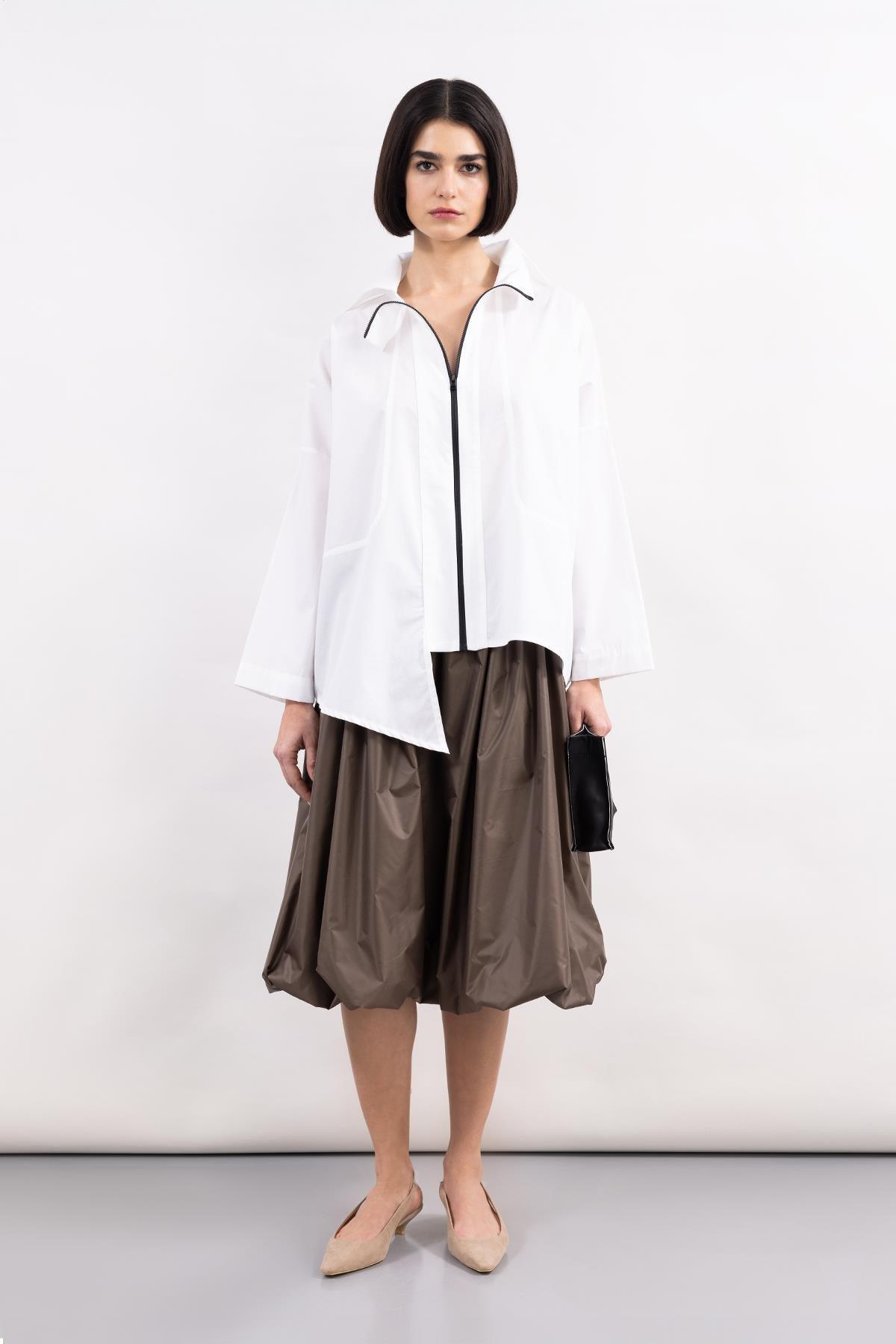 MINK PARACHUTE FABRIC MIDI LENGTH BALLOON SKIRT