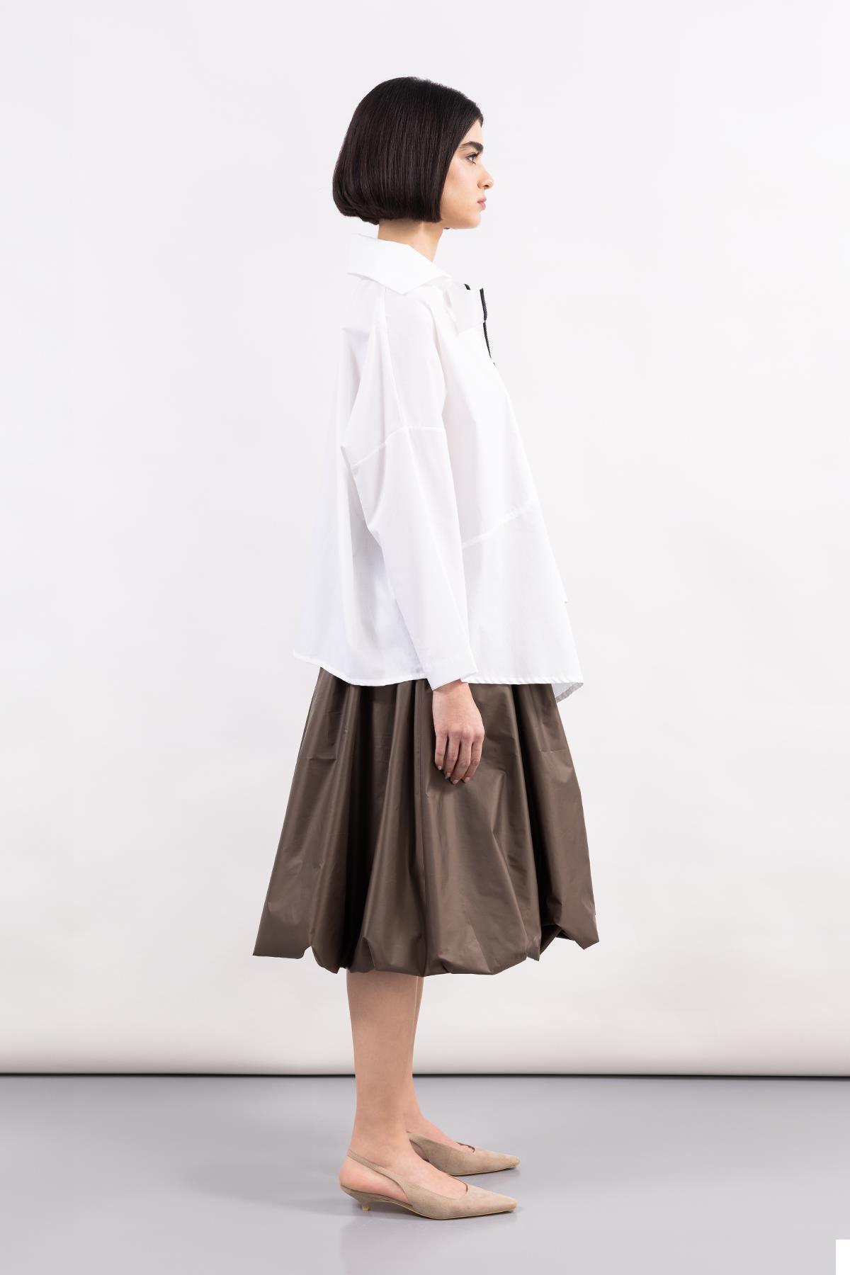 MINK PARACHUTE FABRIC MIDI LENGTH BALLOON SKIRT