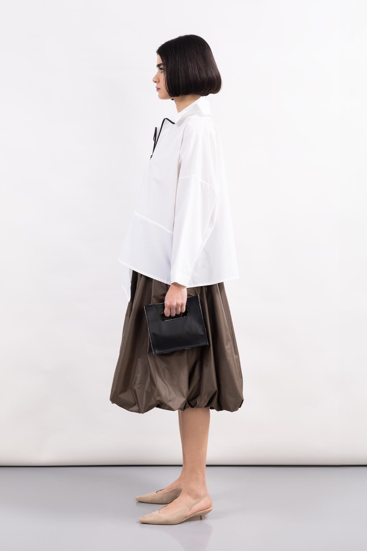 MINK PARACHUTE FABRIC MIDI LENGTH BALLOON SKIRT