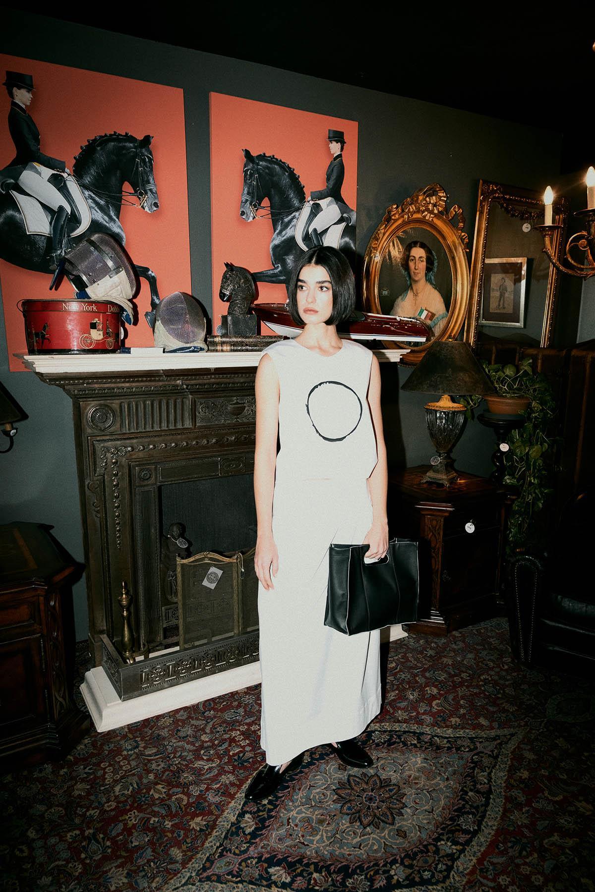 WHITE CORSSAGE WAIST DETAIL LONG WOVEN POPLIN SKIRT