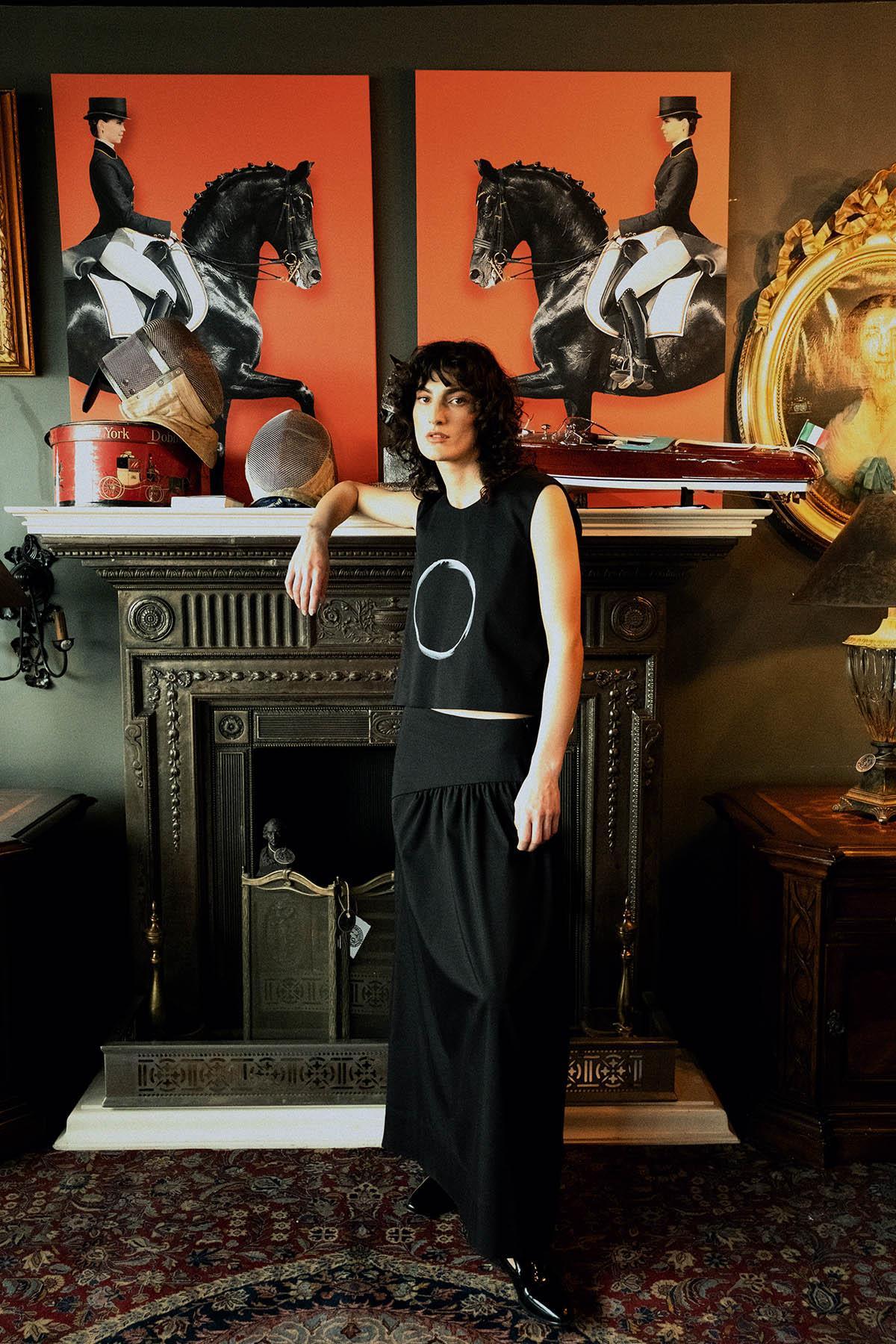 BLACK CORSSAGE WAIST DETAILED LONG WOVEN POPLIN SKIRT