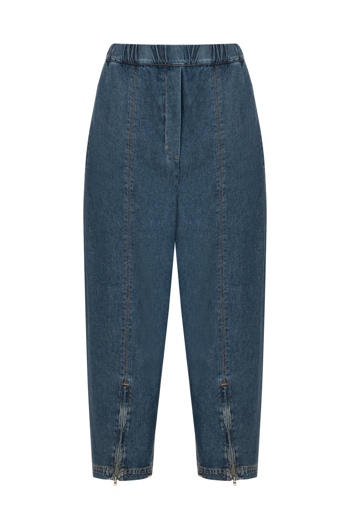 FERMUAR DETAYLI BOL PAÇA DENIM PANTOLON