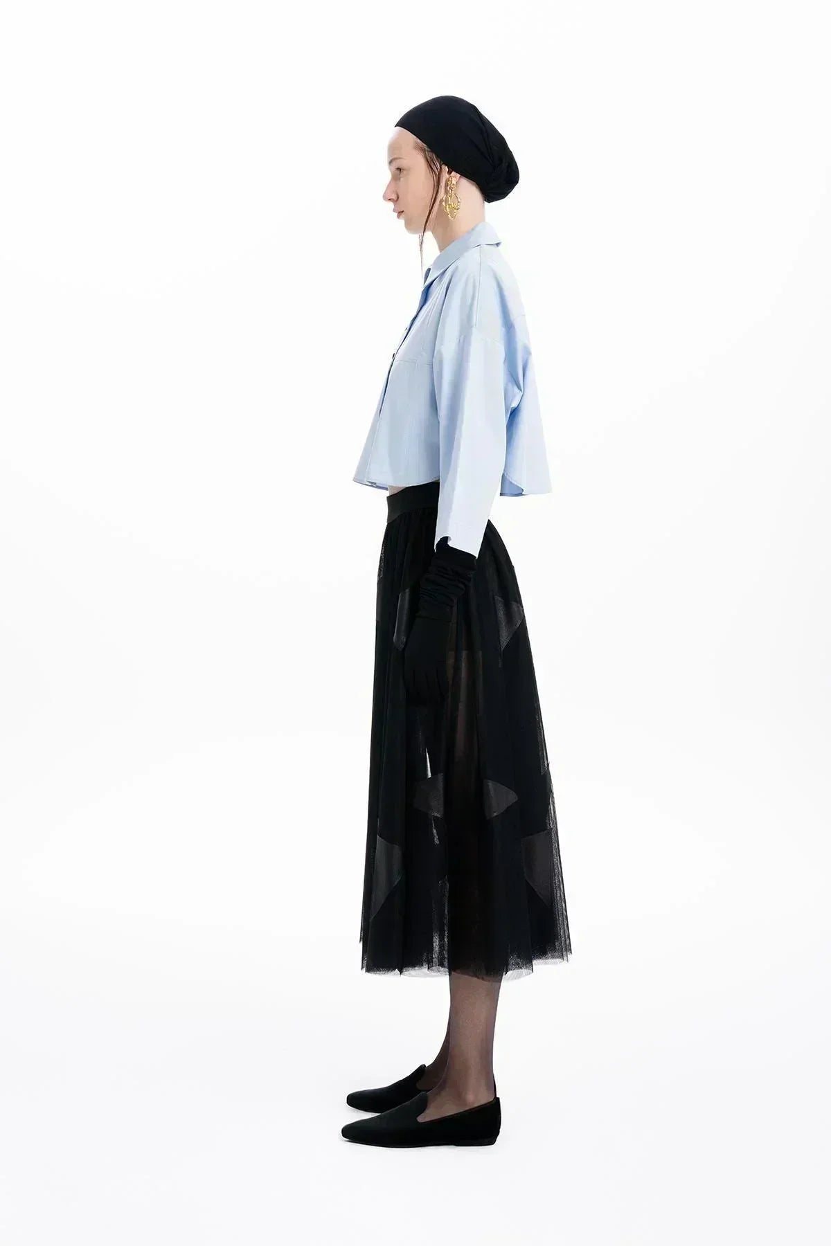 BLUE TRIANGLE DETAILED OVERSIZE CROP SHIRT