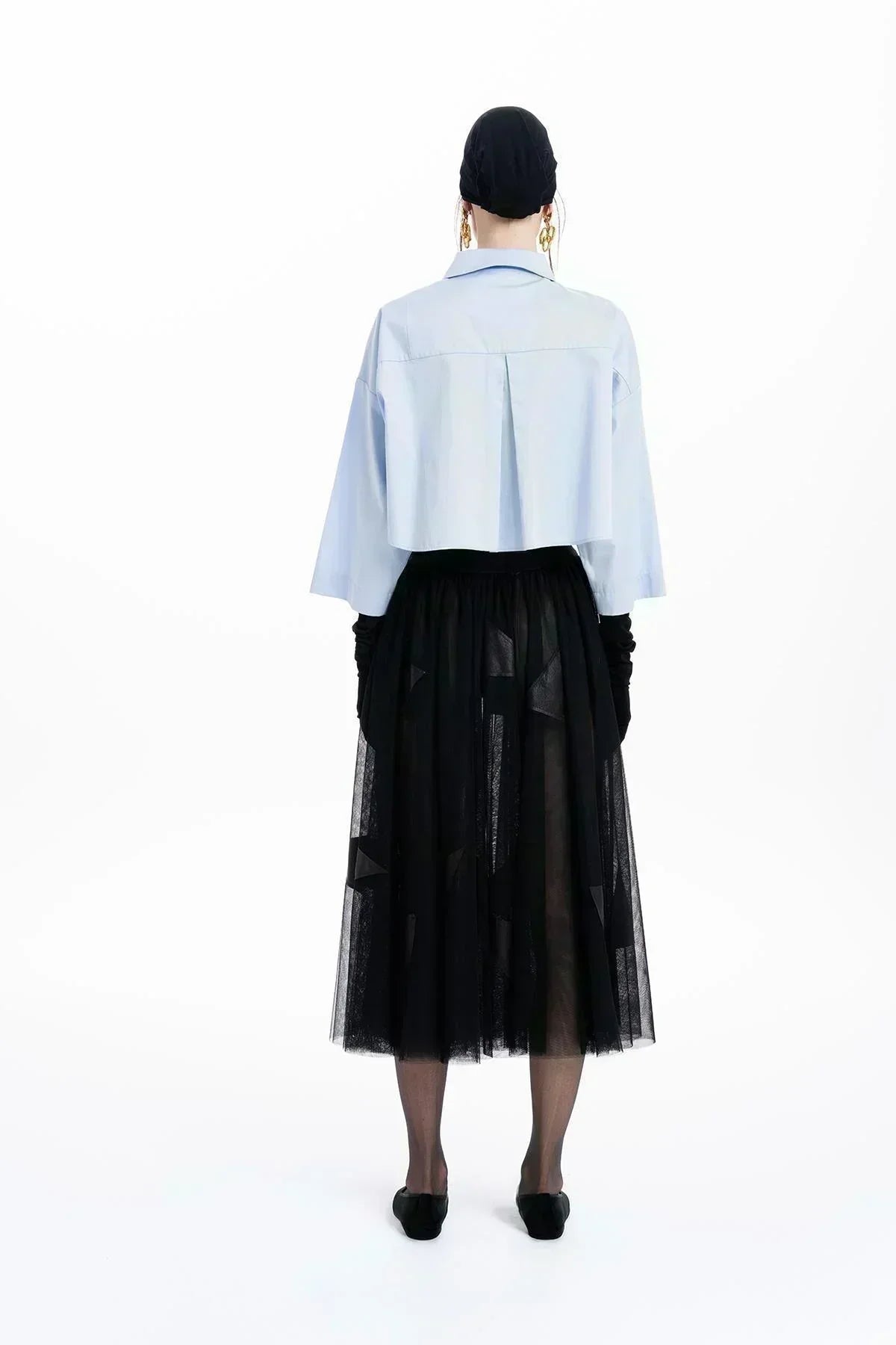 MAVİ ÜÇGEN DETAYLI OVERSIZE CROP GÖMLEK - MiiN