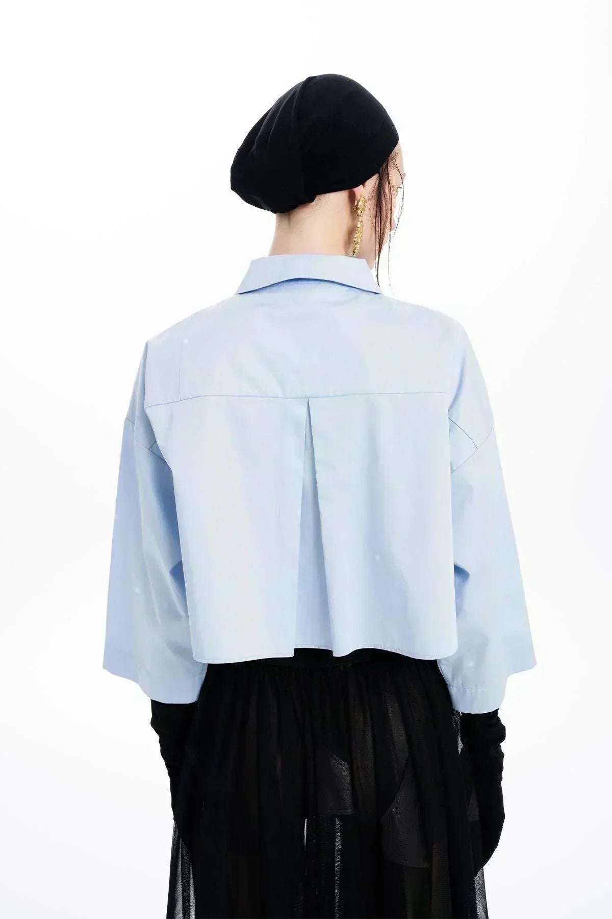 MAVİ ÜÇGEN DETAYLI OVERSIZE CROP GÖMLEK - MiiN