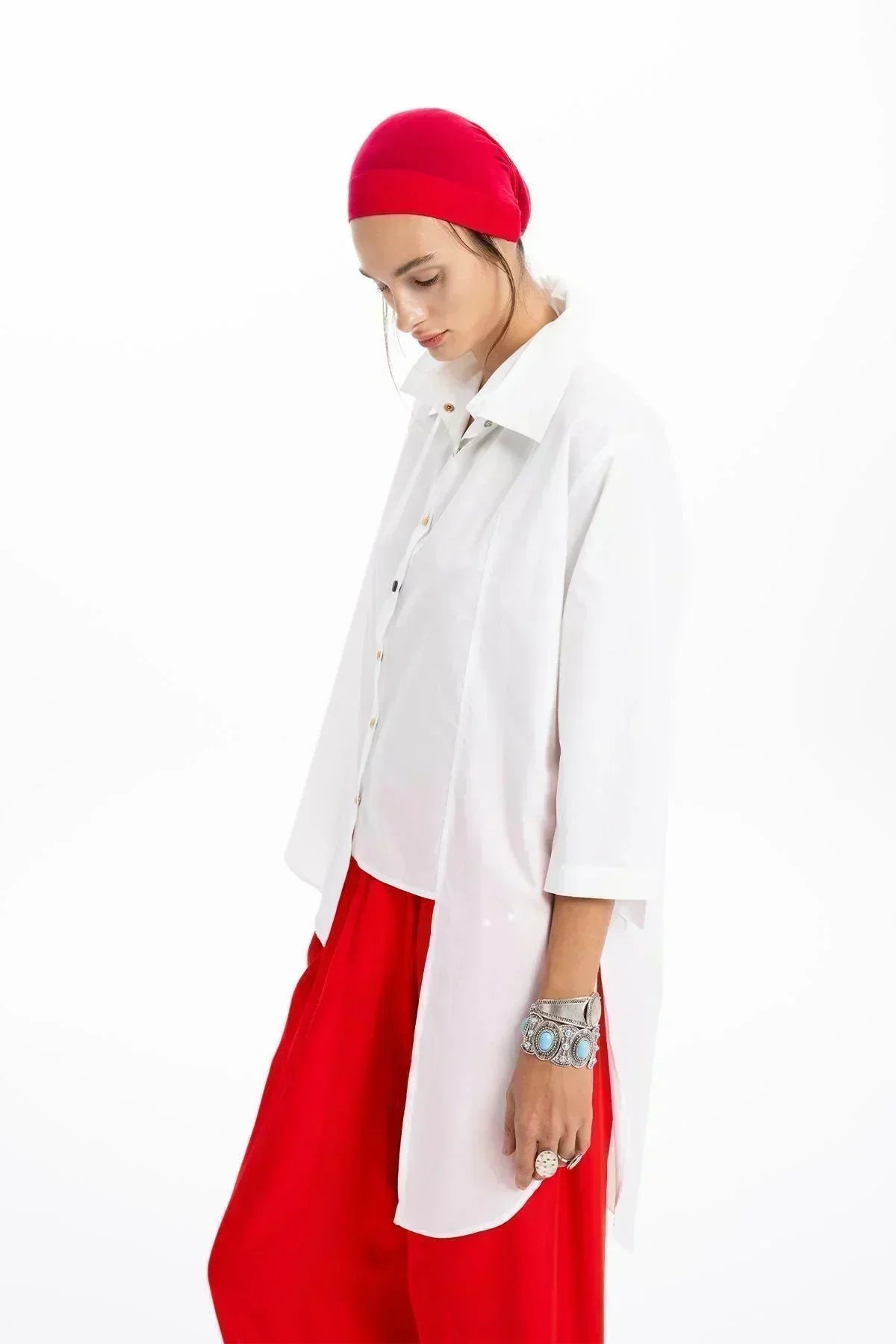 WHITE OVERSIZE ASYMMETRIC CUT SHIRT