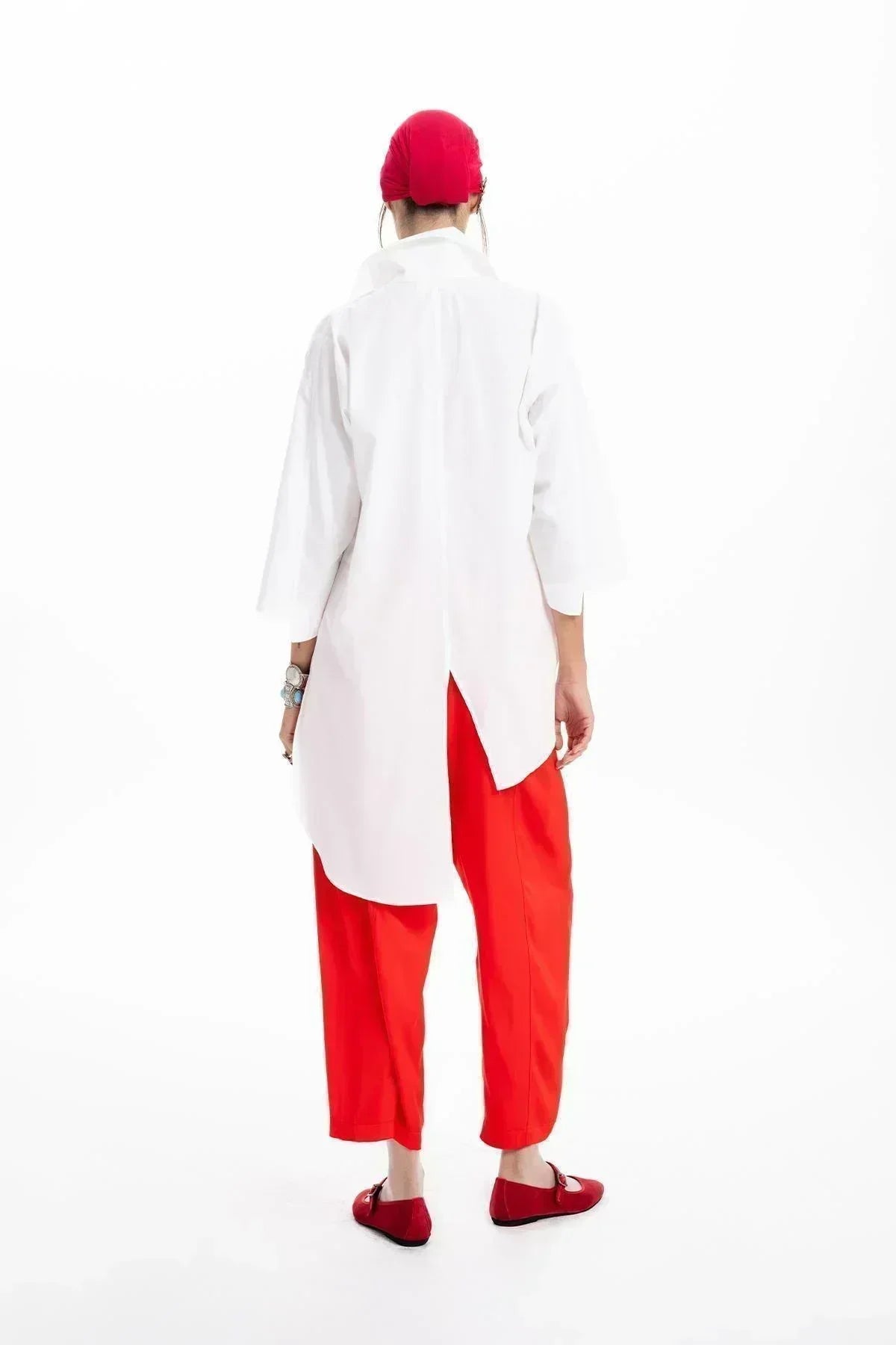 WHITE OVERSIZE ASYMMETRIC CUT SHIRT