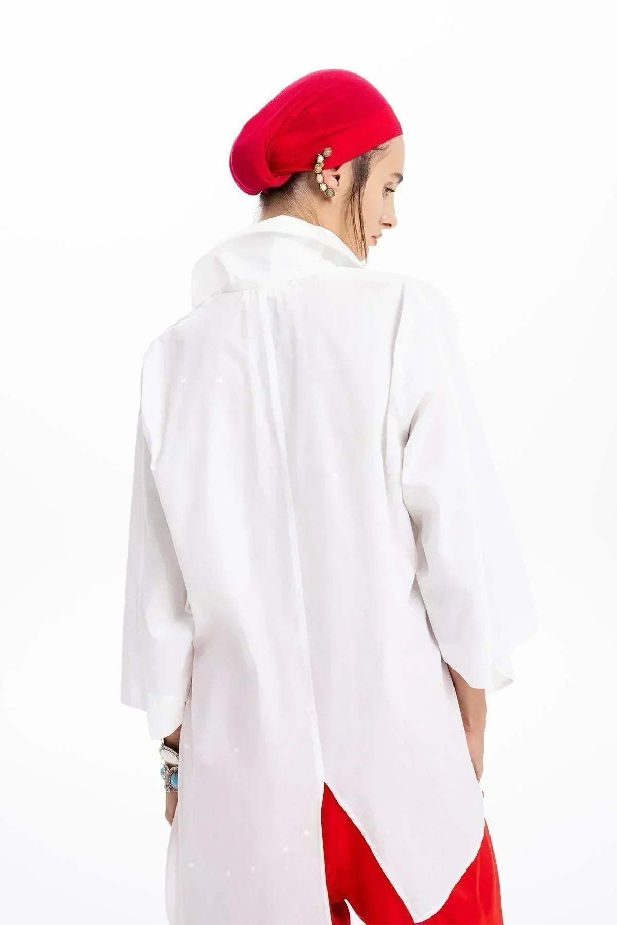 WHITE OVERSIZE ASYMMETRIC CUT SHIRT