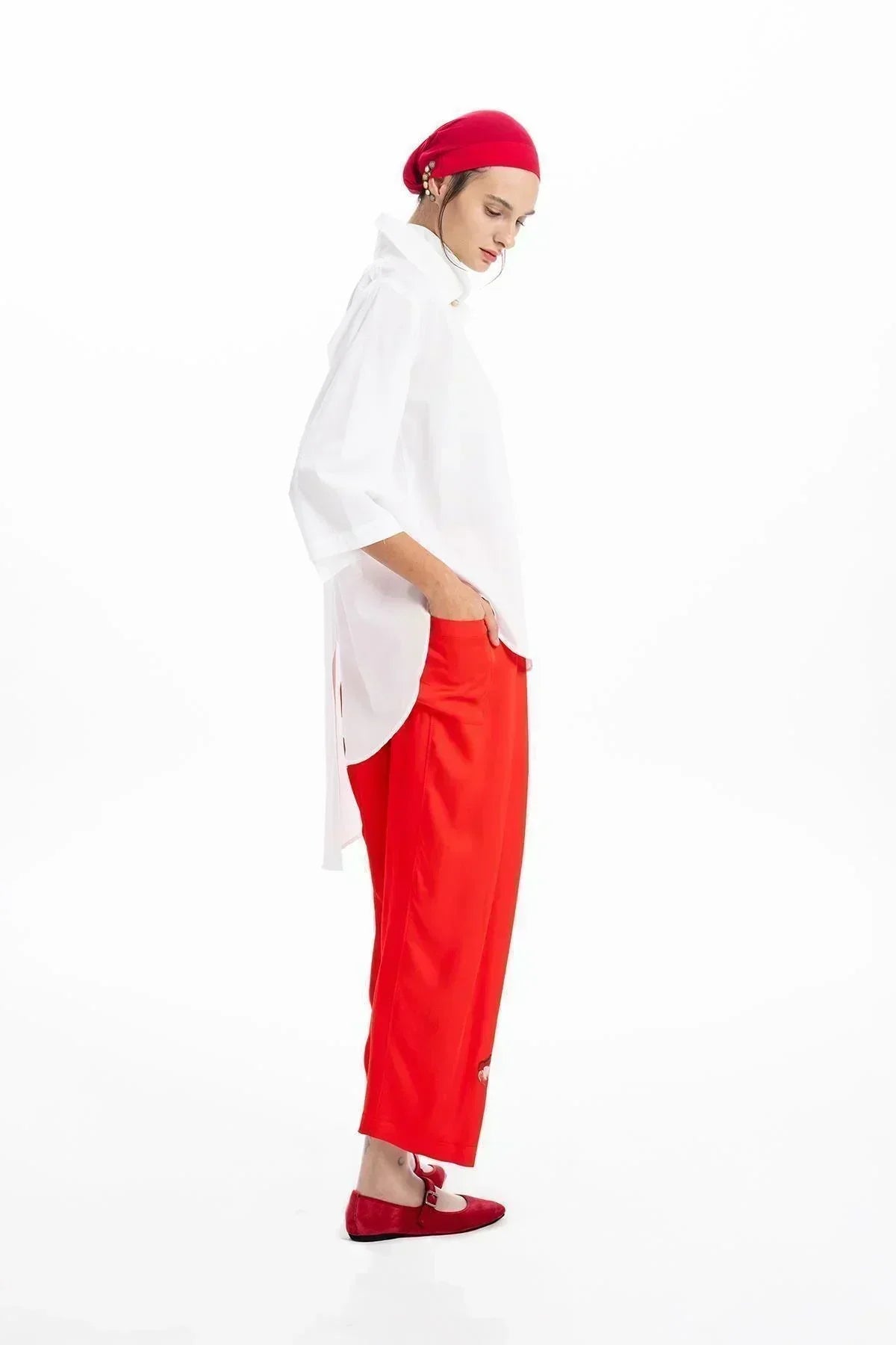 WHITE OVERSIZE ASYMMETRIC CUT SHIRT