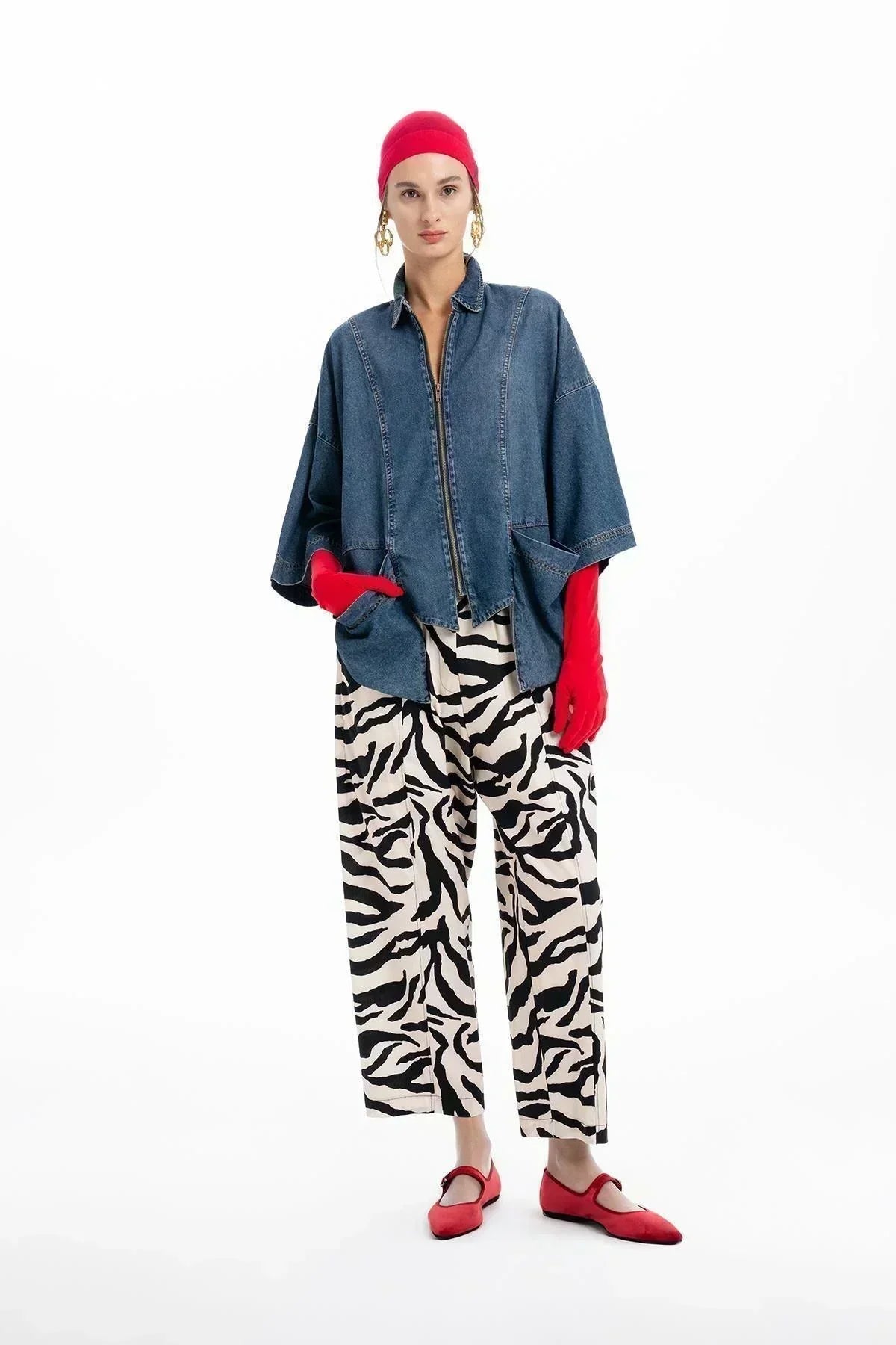 KOYU MAVİ DENIM FERMUARLI OVERSIZE GÖMLEK