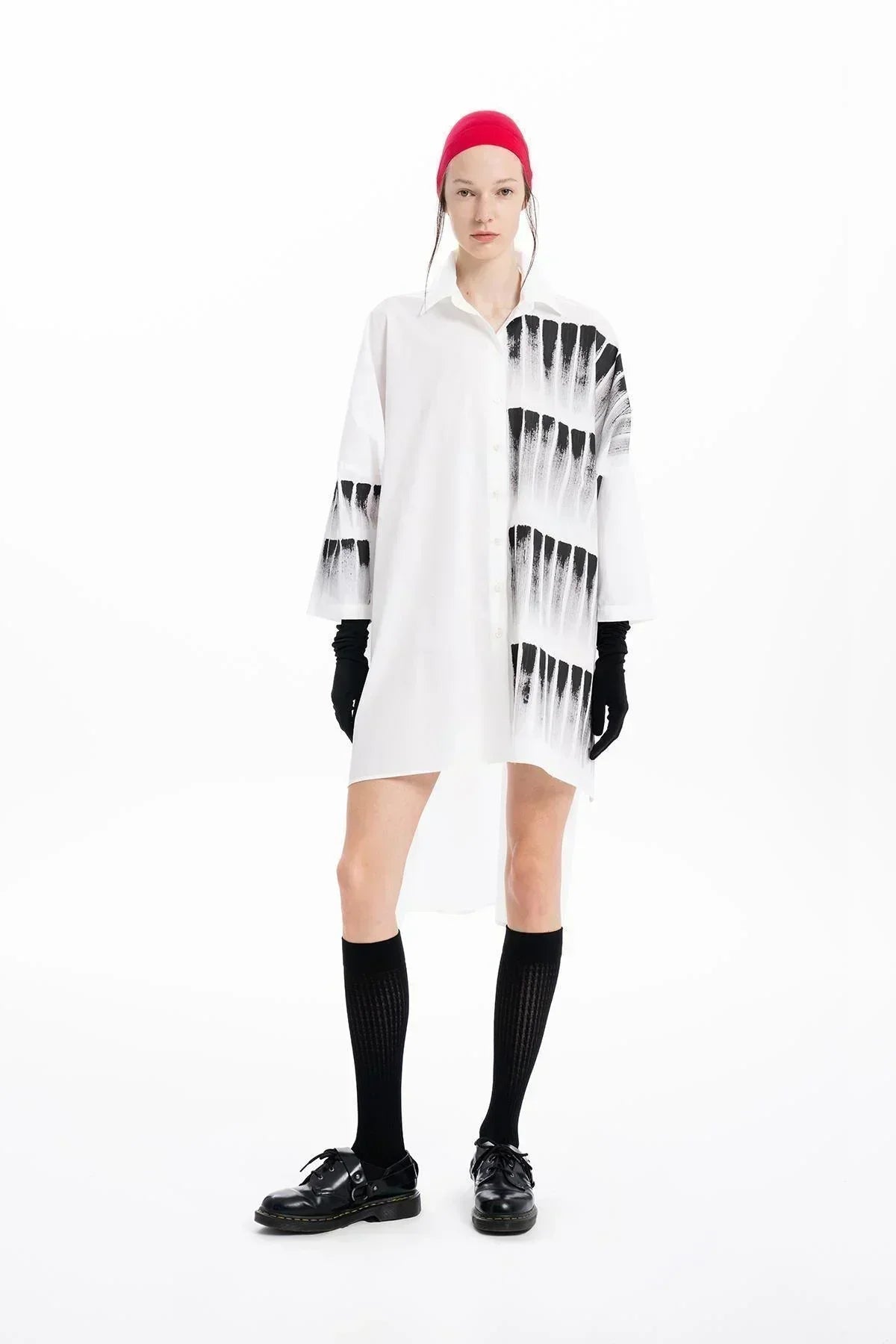 WHITE HAND PAINTED DETAILED OVERSIZE SHIRT