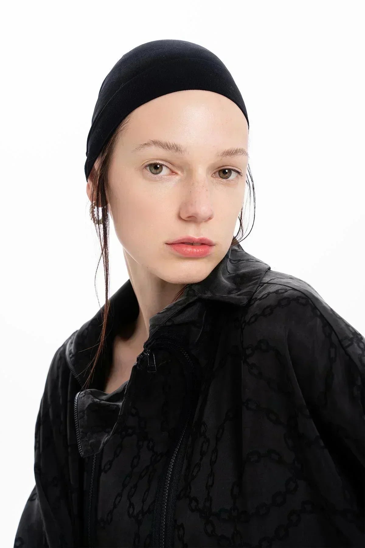 SİYAH ZİNCİR DESENLİ FERMUARLI OVERSİZE GÖMLEK