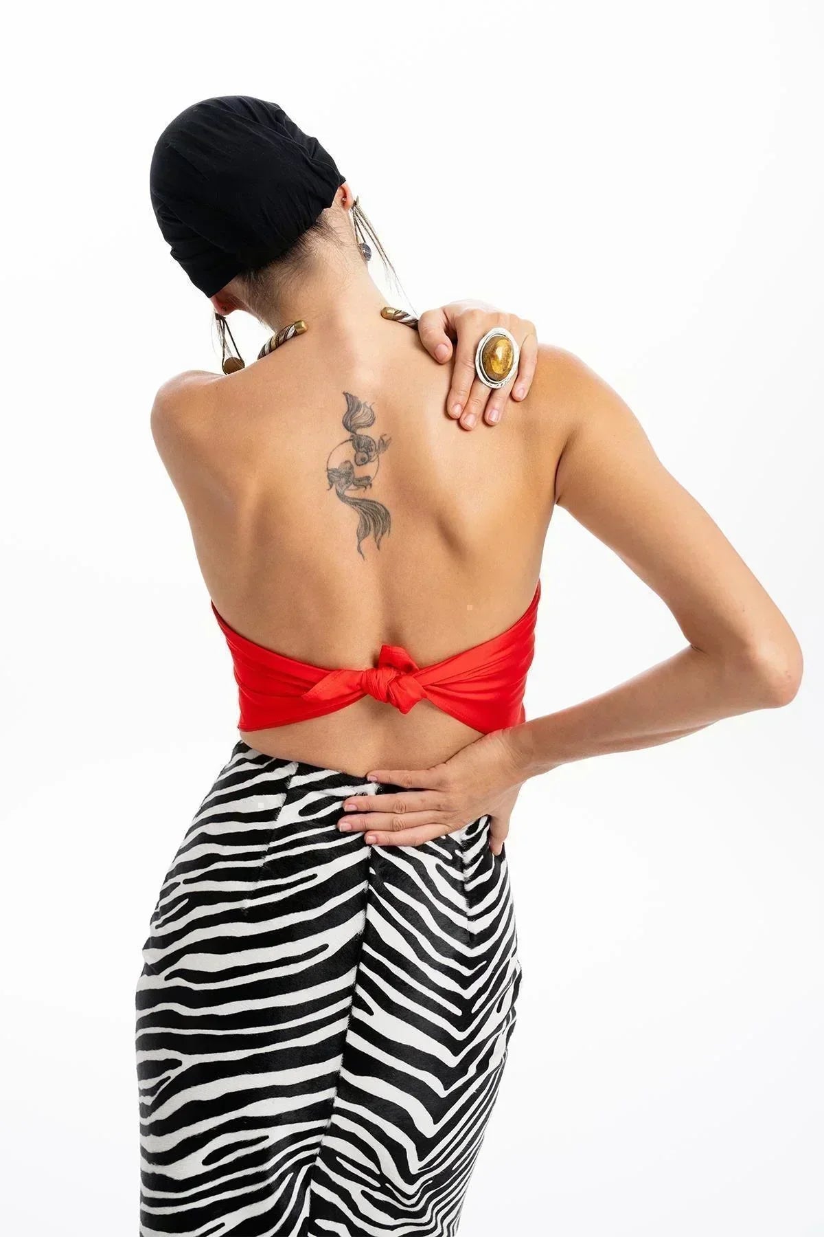 RED HAND PAINTED FLORAL PATTERNED STRAPLESS BUSTIER