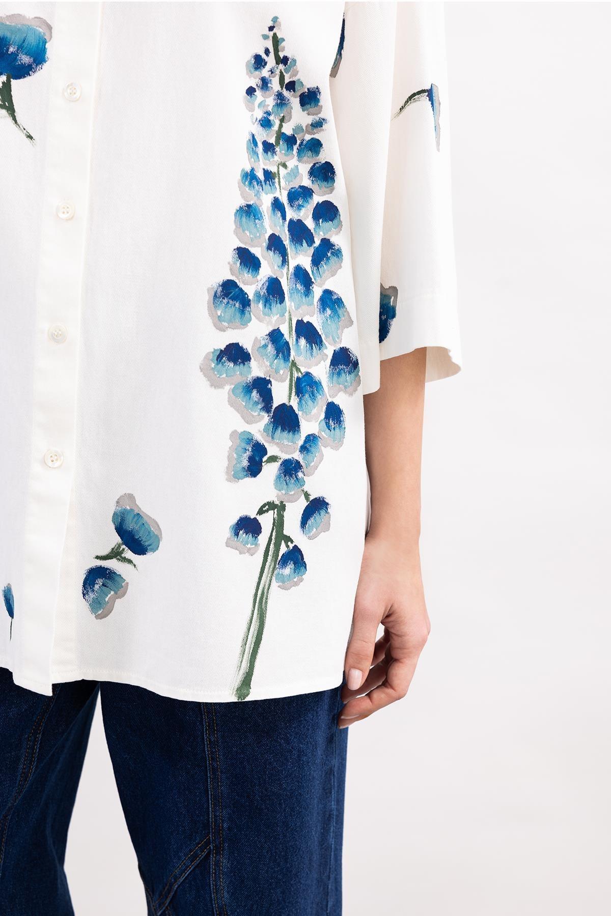 BEYAZ TRUVAKAR KOLLU EL BOYAMASI DETAYLI GABARDİN GÖMLEK - MiiN