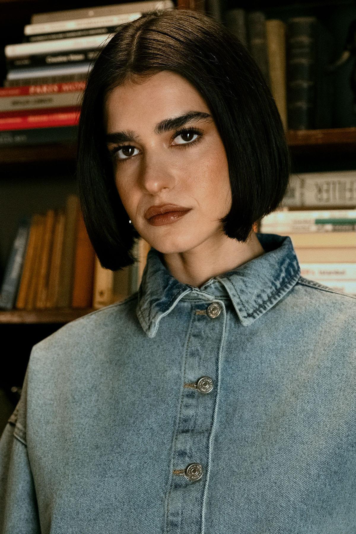 SNOW WASHED THREE QUARTER SLEEVE DENIM SHIRT