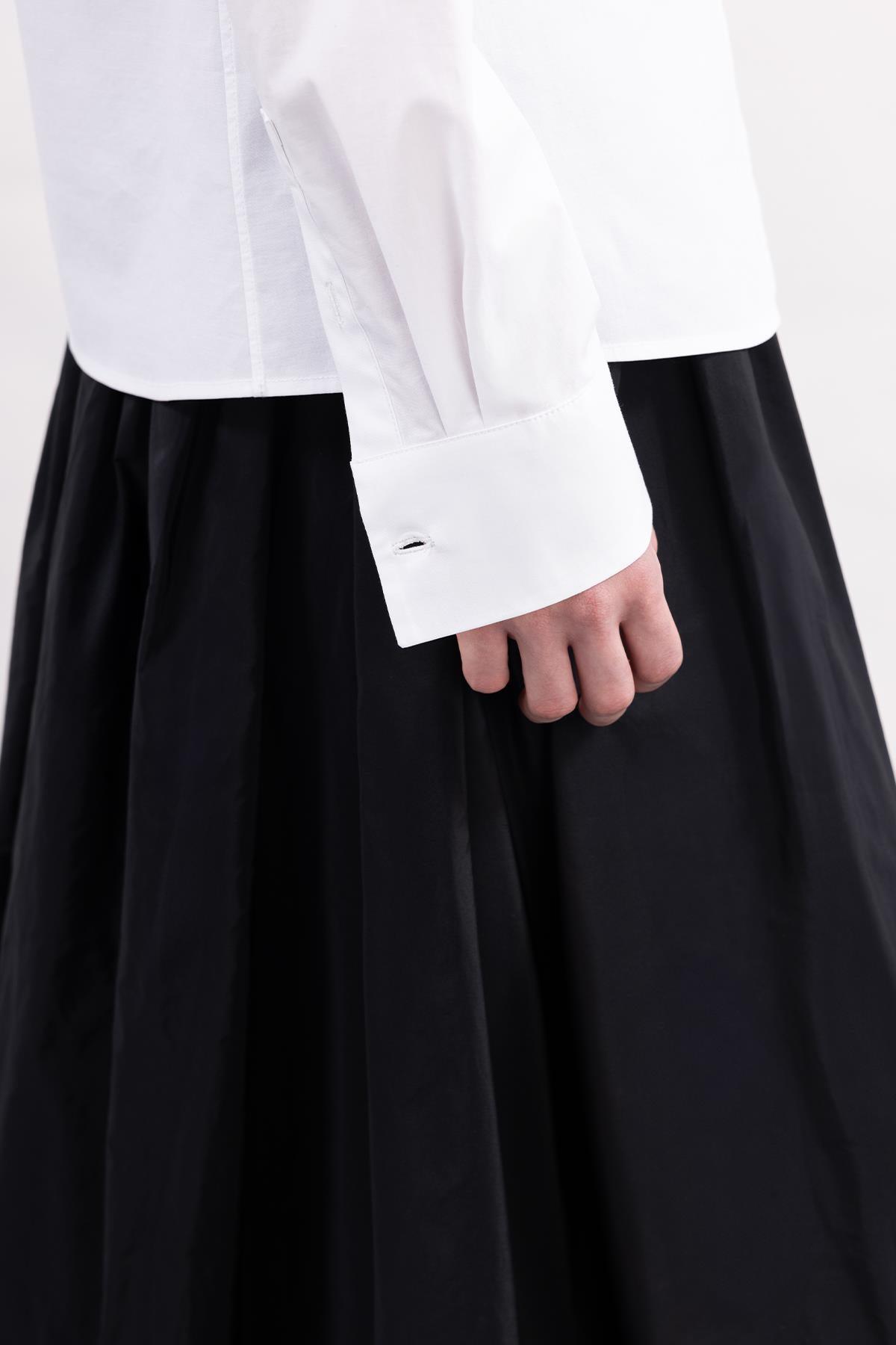 BEYAZ UZUN KOLLU MANŞETLİ POPLİN GÖMLEK - MiiN