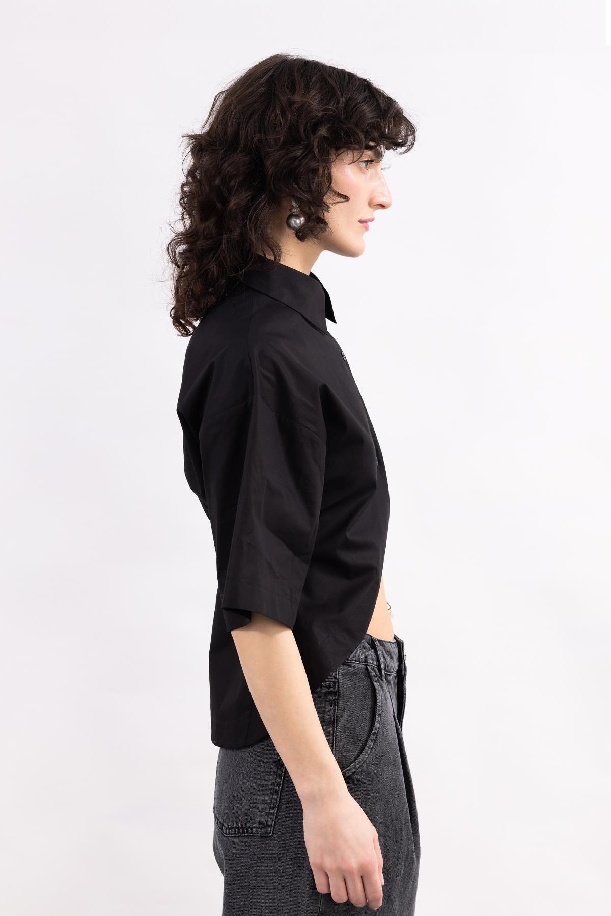 SİYAH TRUVAKAR KOLLU POPLİN GÖMLEK - MiiN