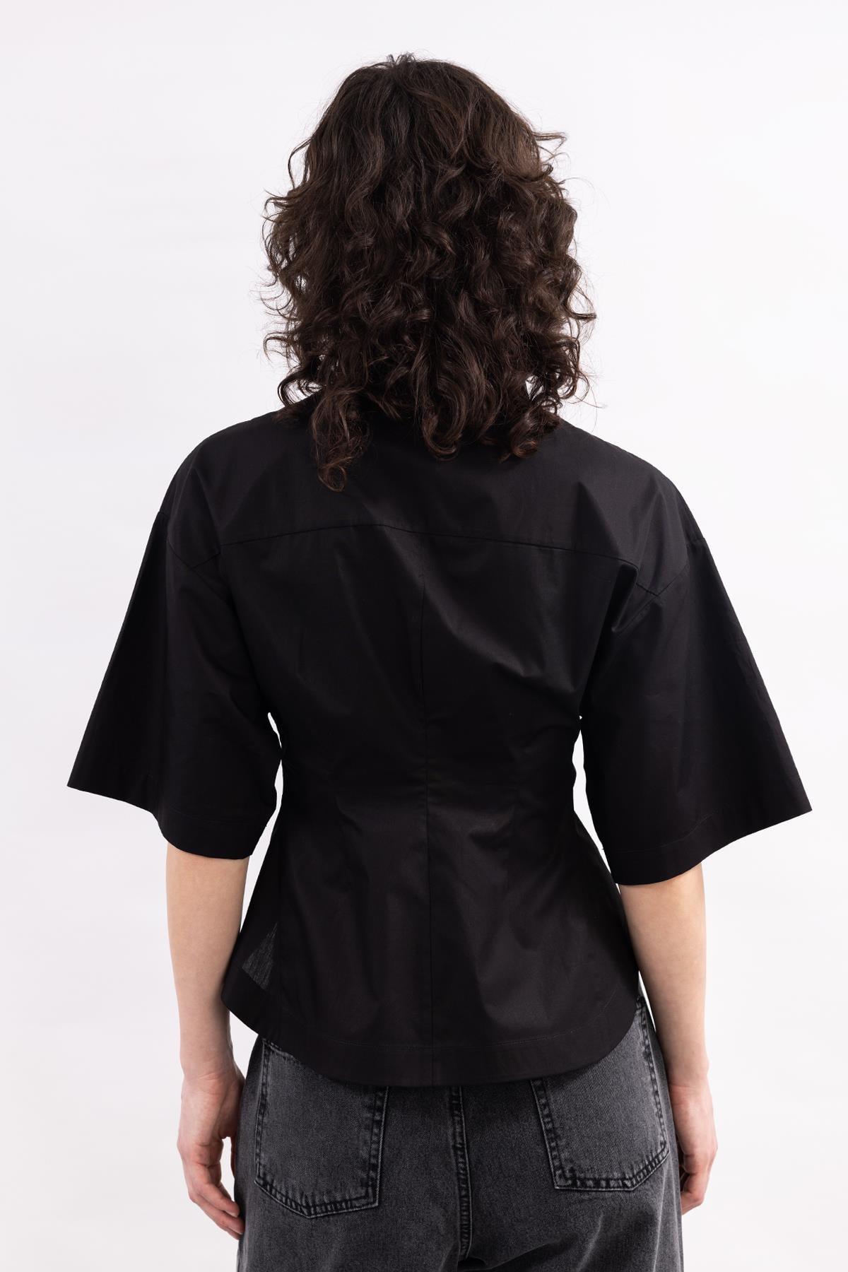 SİYAH TRUVAKAR KOLLU POPLİN GÖMLEK - MiiN