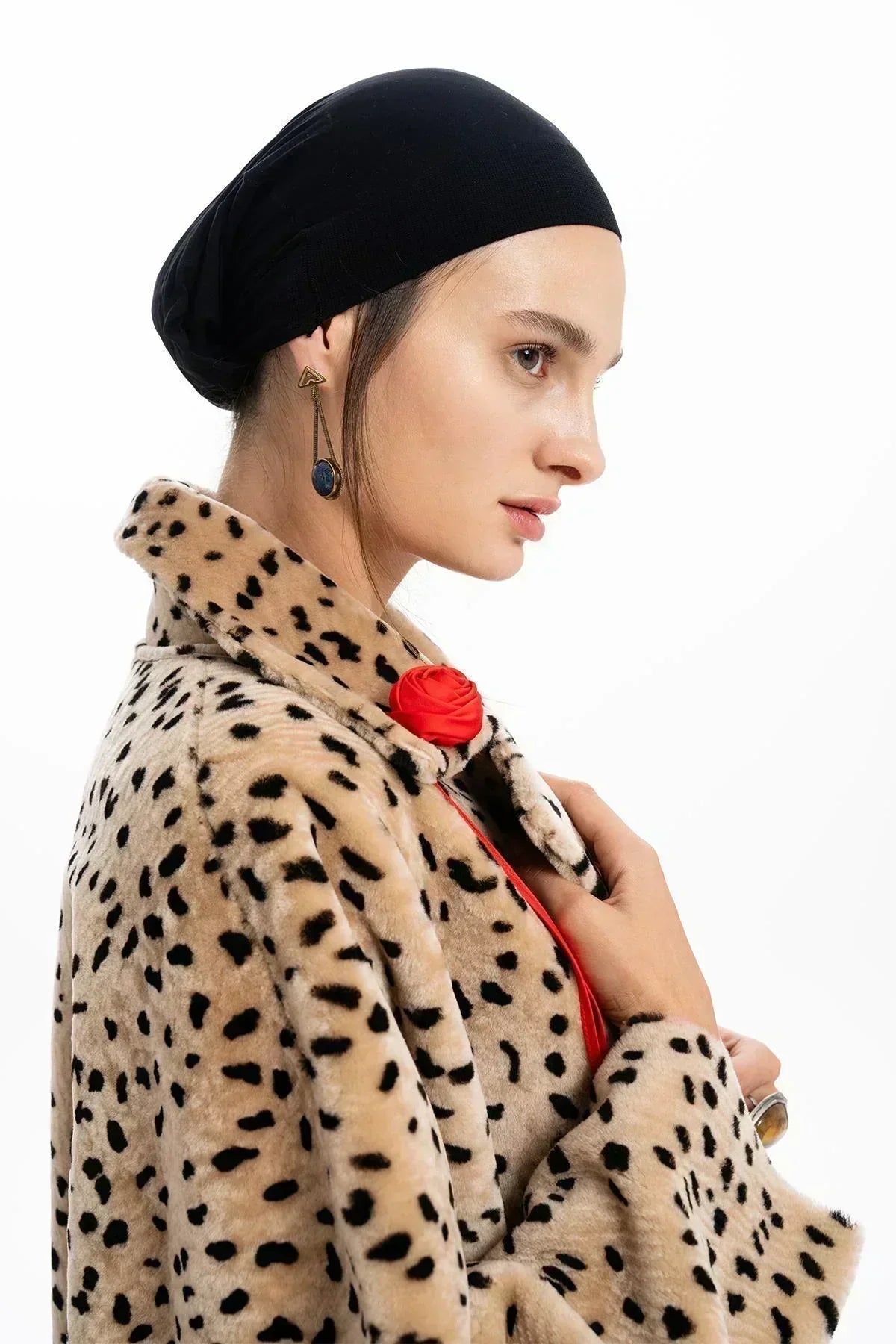 CAMEL LEOPARD PATTERNED OVERSIZE FUR COAT