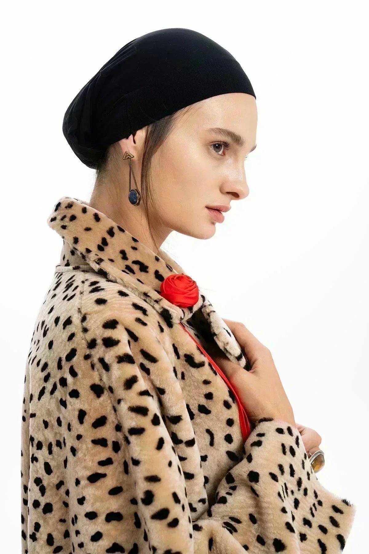 CAMEL LEOPAR DESENLİ OVERSIZE KÜRK KABAN - MiiN