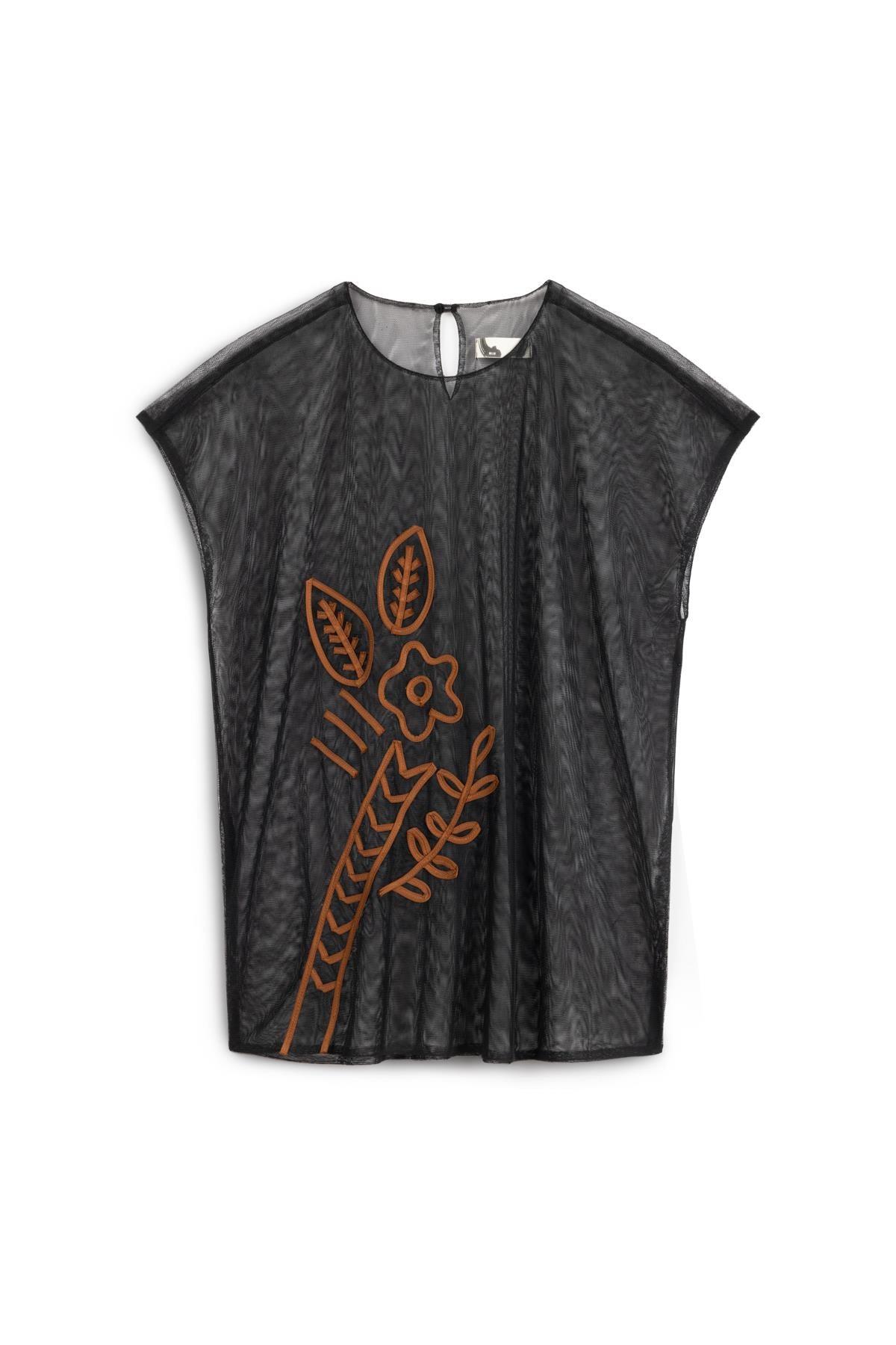 KAHVERENGİ İKİ PARÇA SATEN ÇİÇEK DESENLİ OVERSIZE BLUZ - MiiN