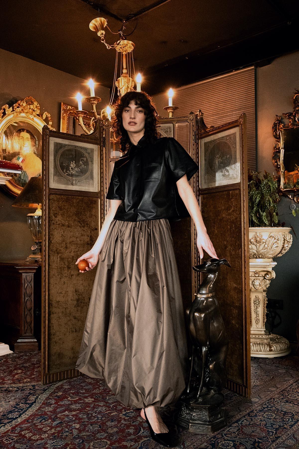 MINK PARACHUTE FABRIC LONG BALLOON SKIRT