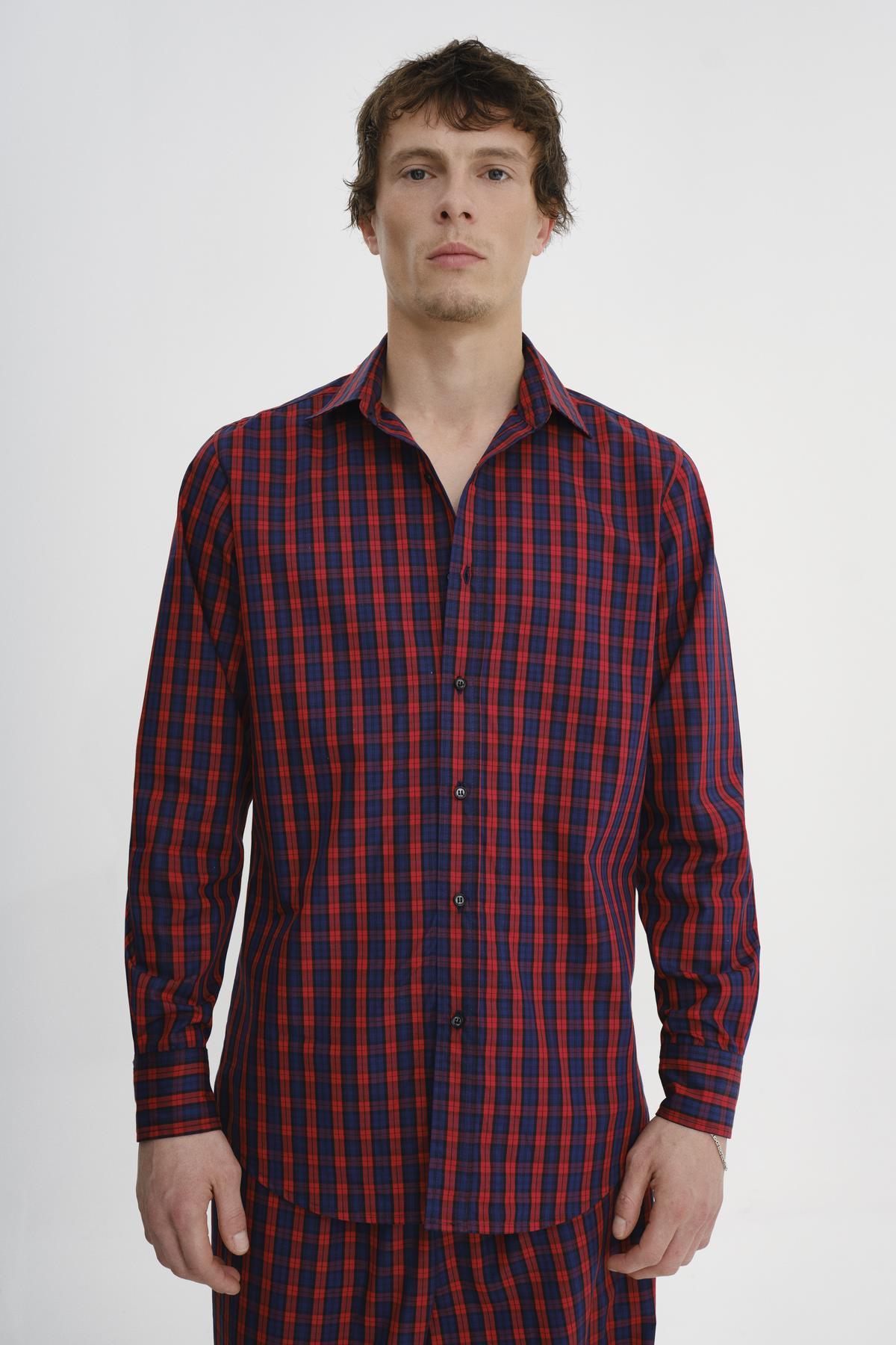 KIRMIZI LACİVERT EKOSE DESENLİ REGULAR FIT GÖMLEK - MİİN