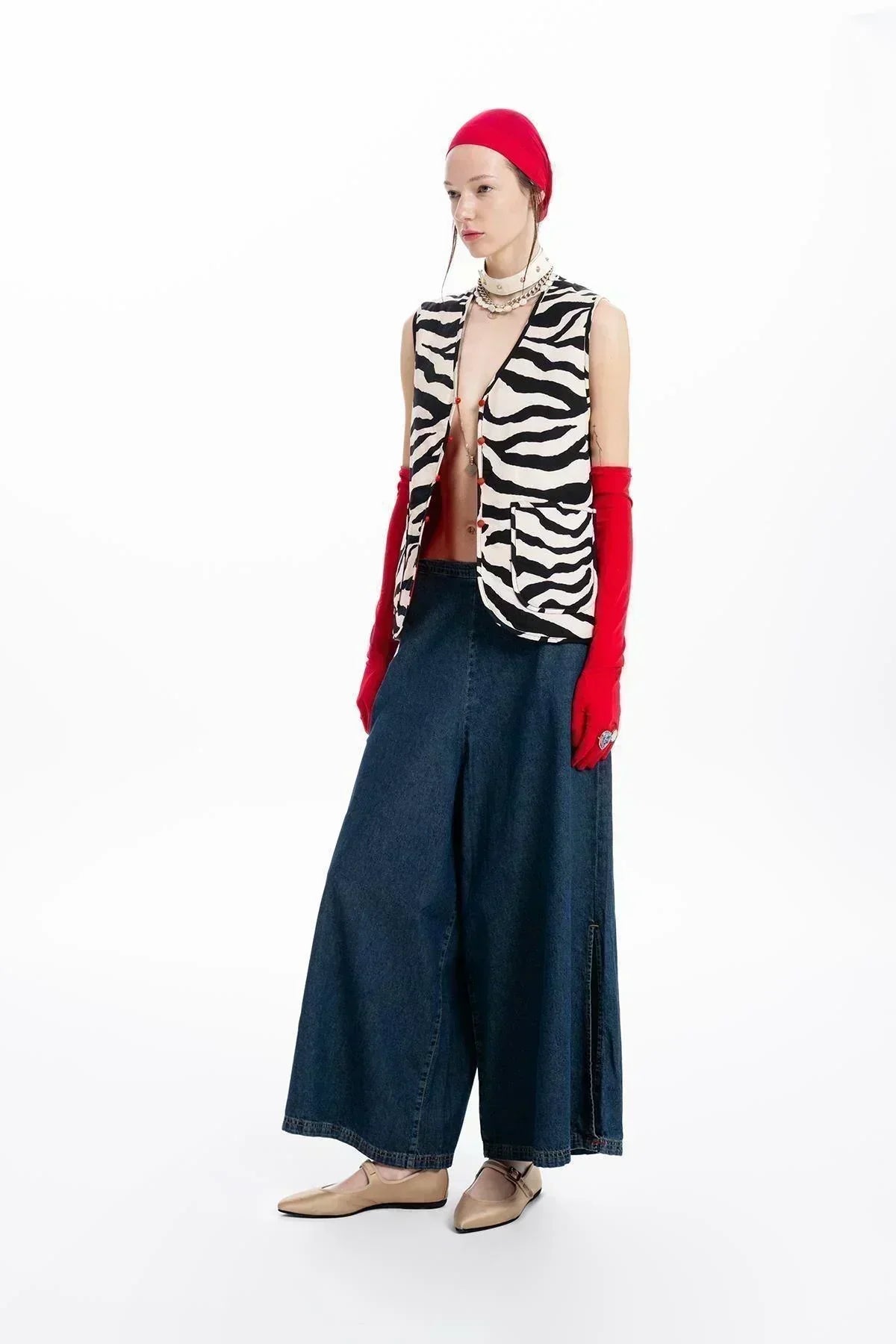 SLITTLE WIDE LEG DENIM TROUSERS