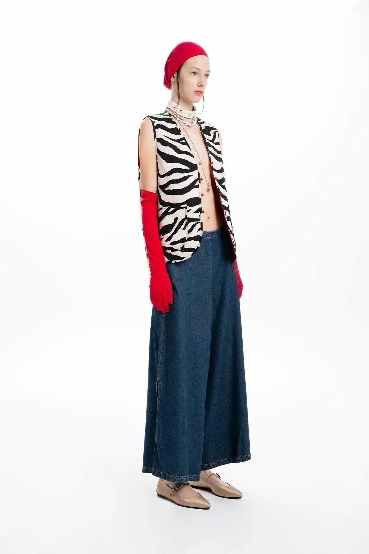 YIRTMAÇLI BOL PAÇA DENIM PANTOLON