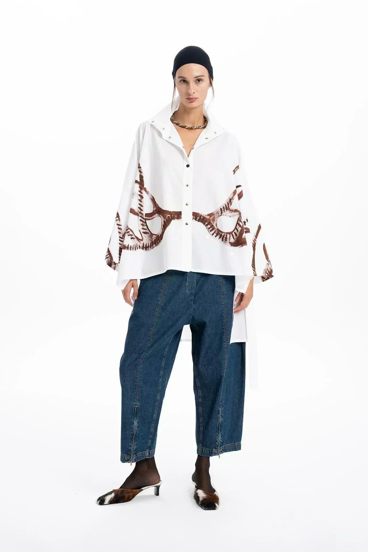 WIDE LEG DENIM TROUSERS WITH ZIPPER DETAIL