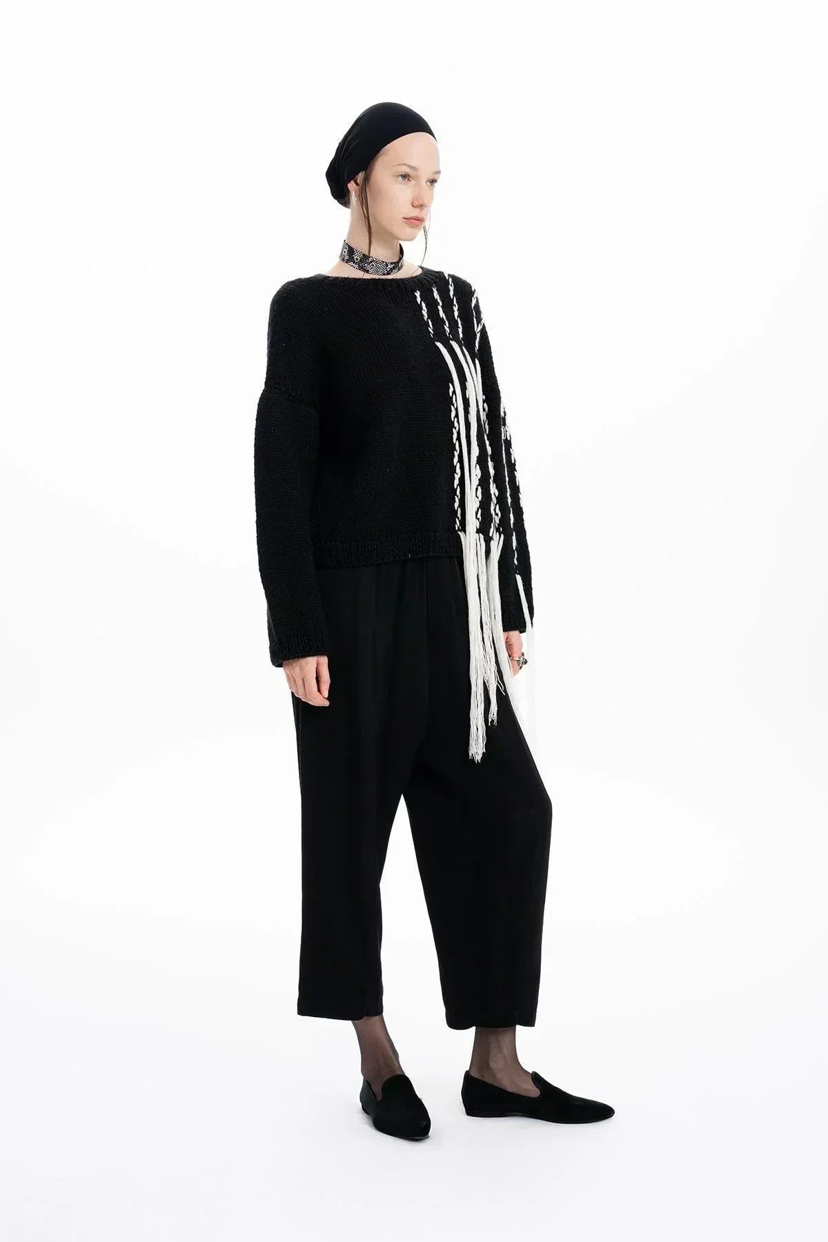 BLACK SATIN WIDE LEG TROUSERS