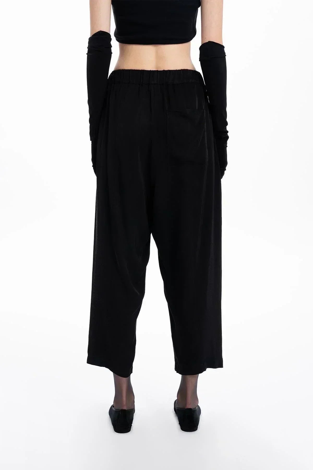BLACK SATIN WIDE LEG TROUSERS