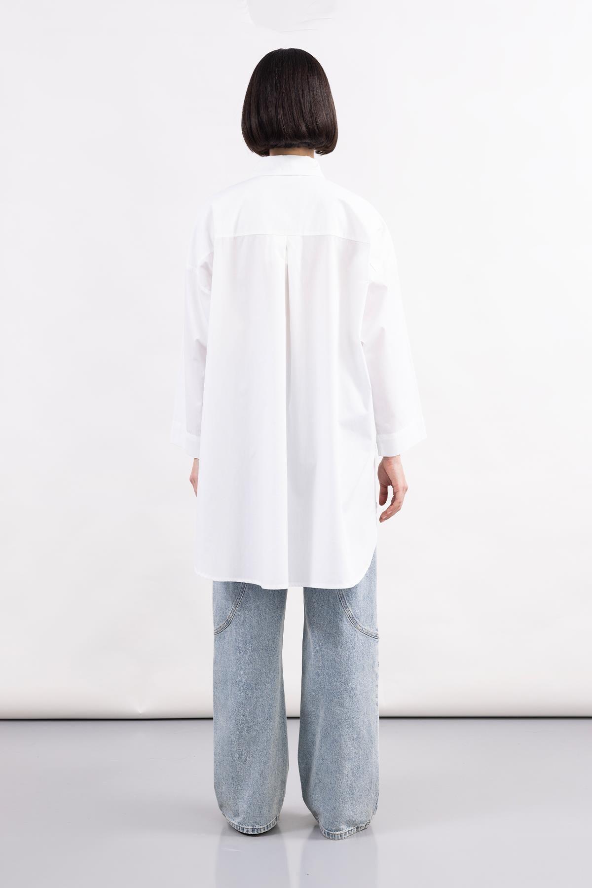 BLUE STITCH DETAILED DENIM WIDE LEG TROUSERS