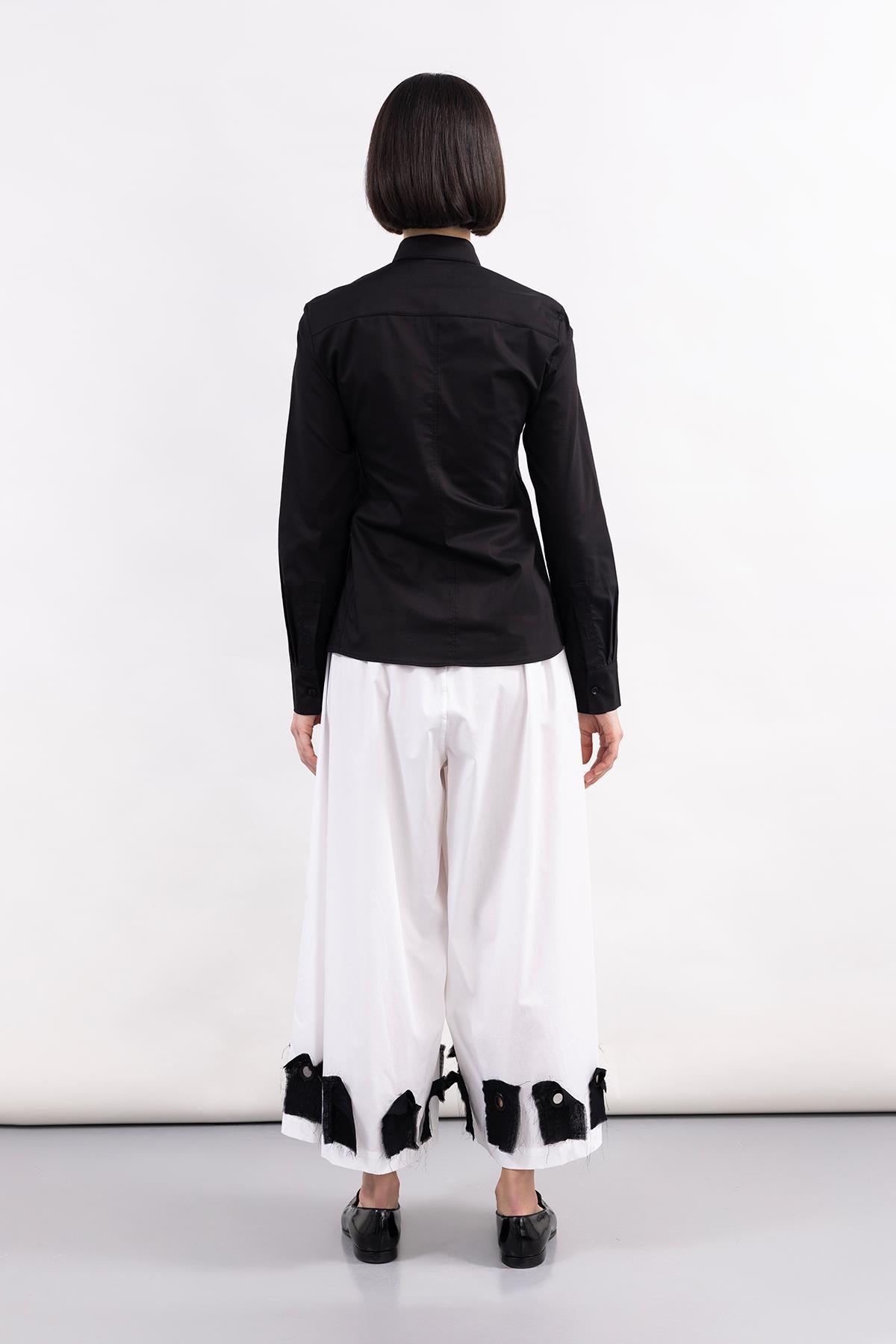 WHITE POPLIN DESIGN WIDE LEG TROUSERS
