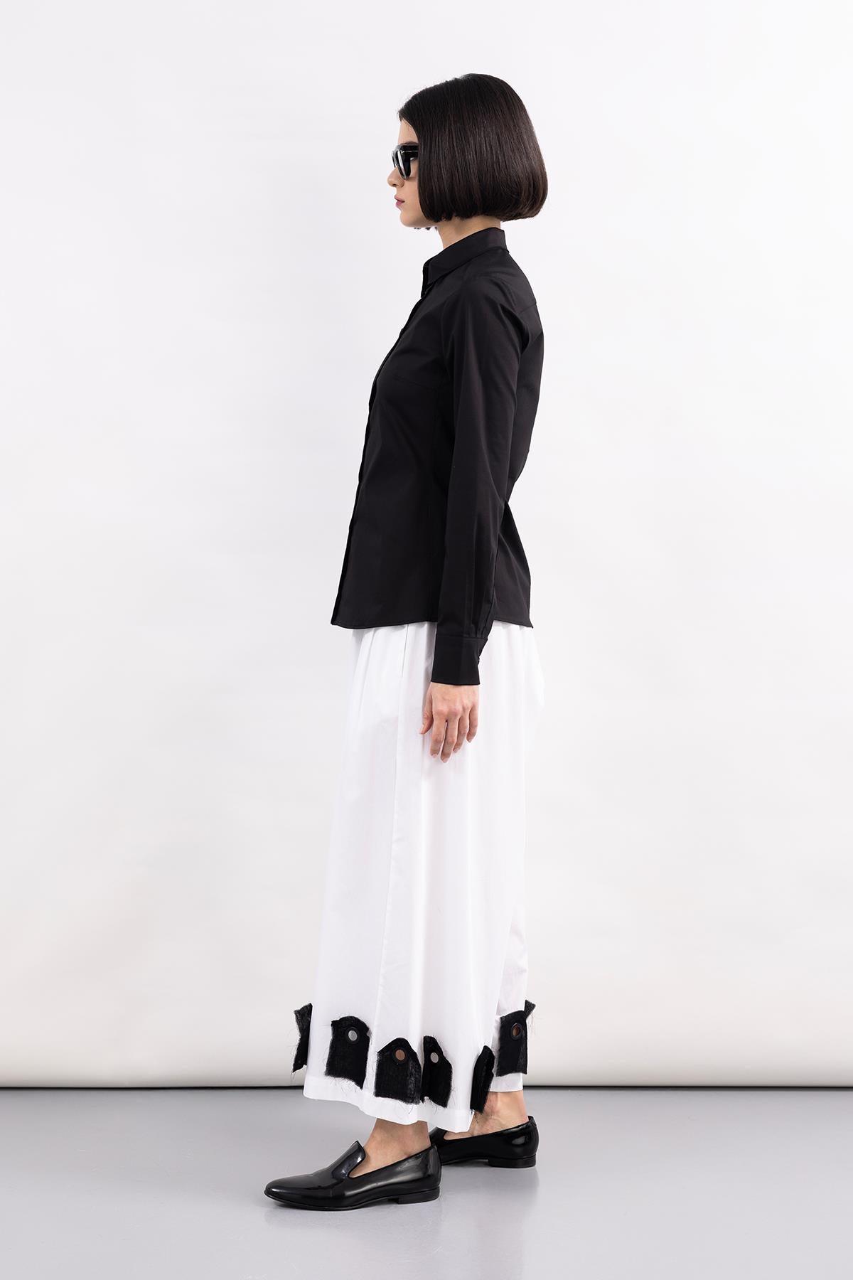 WHITE POPLIN DESIGN WIDE LEG TROUSERS