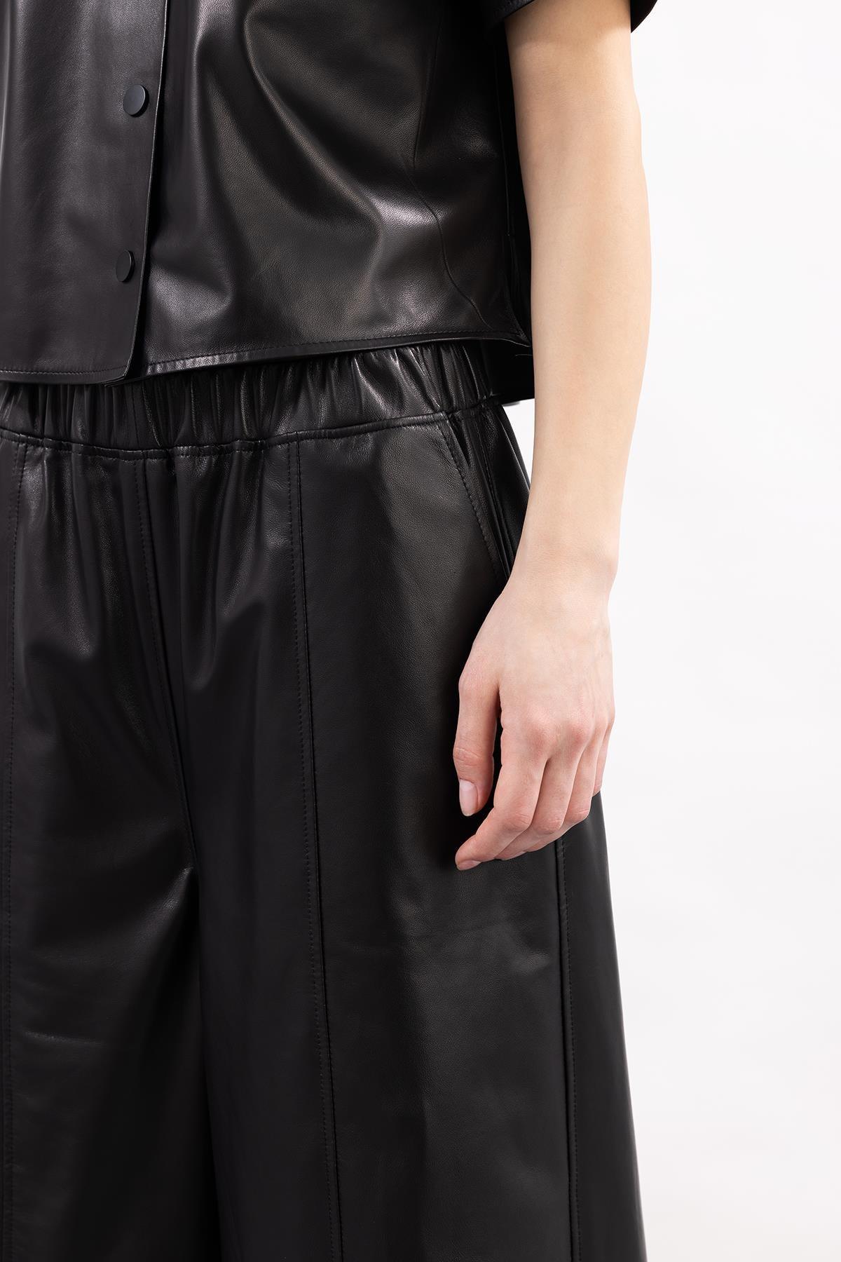 SİYAH DERİ BOL PAÇA PANTOLON - MiiN