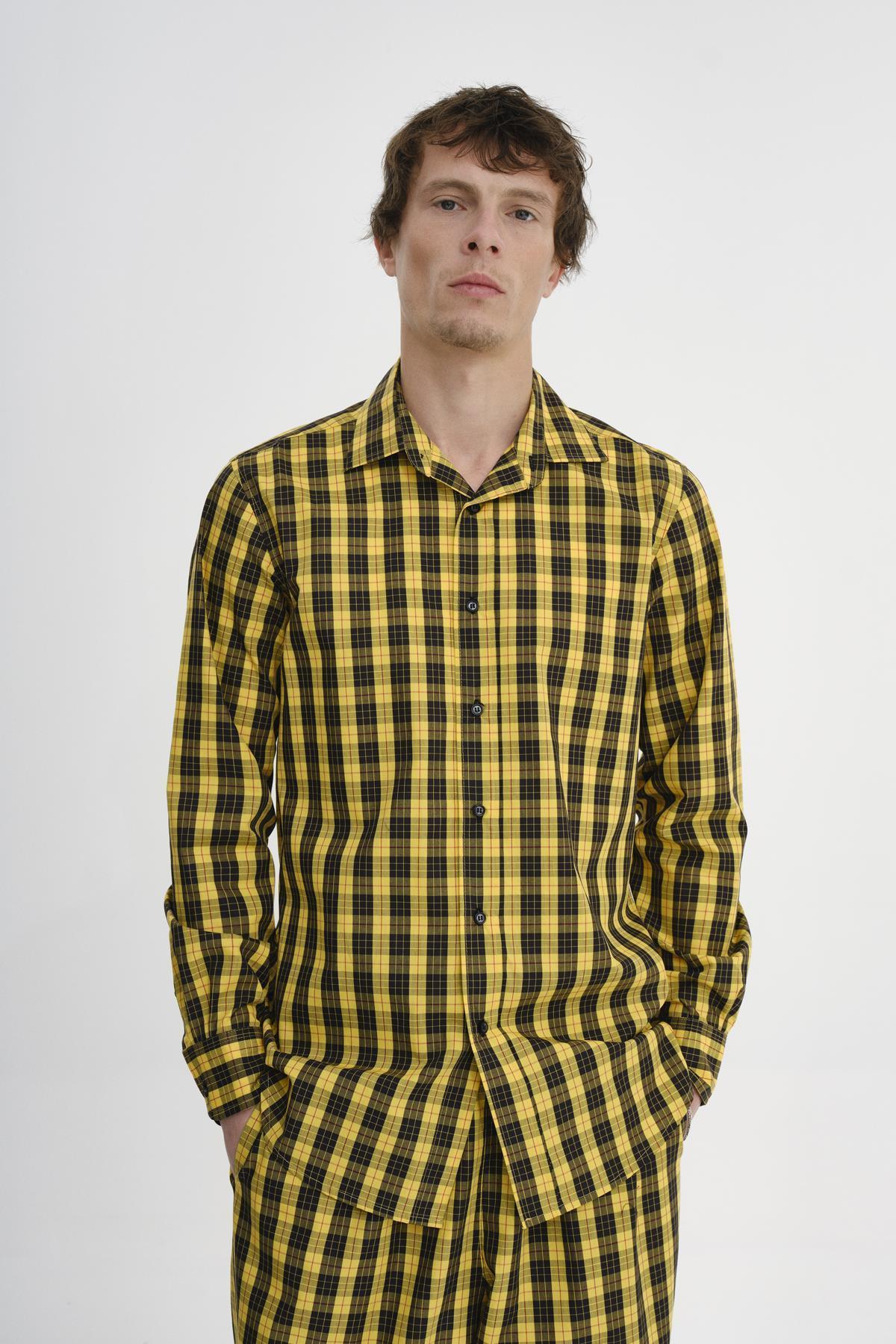 SARI SİYAH EKOSE DESENLİ REGULAR FIT GÖMLEK - MİİN