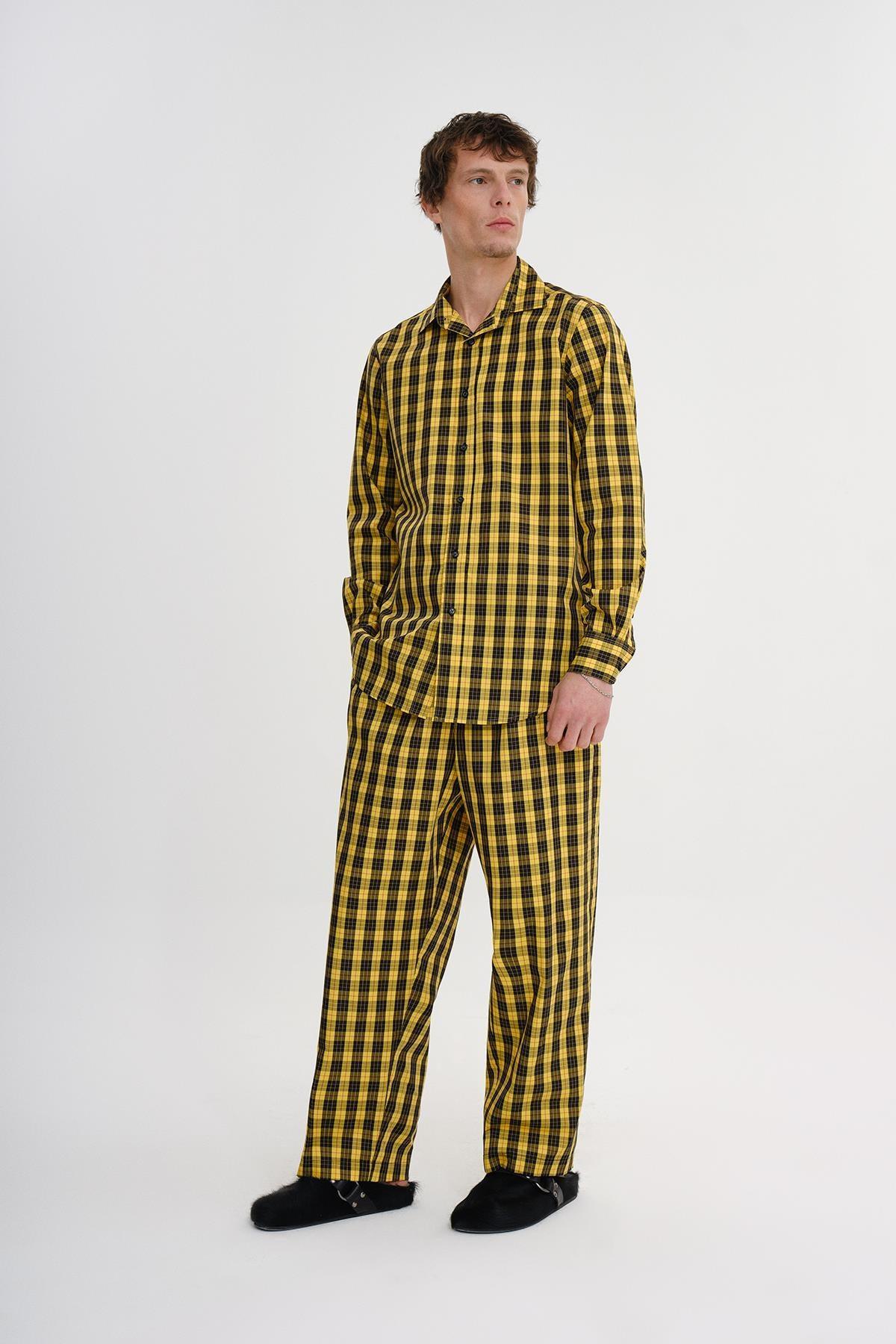 SARI SİYAH EKOSE DESENLİ REGULAR FIT GÖMLEK - MİİN