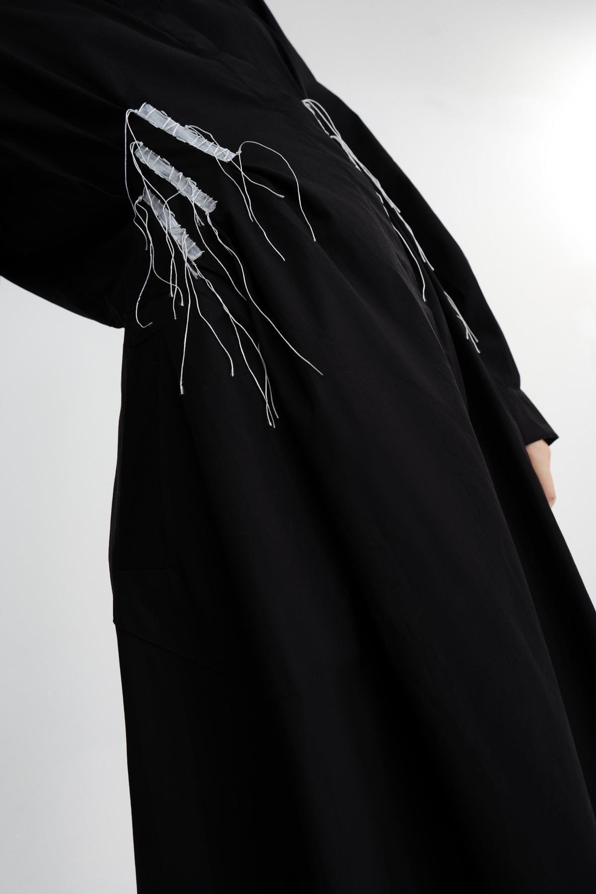 SİYAH DRAPE DETAYLI UZUN GÖMLEK ELBİSE - MİİN