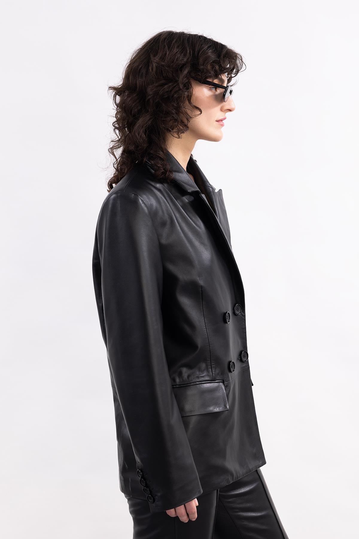 SİYAH KRUVAZE DERİ BLAZER CEKET - MiiN