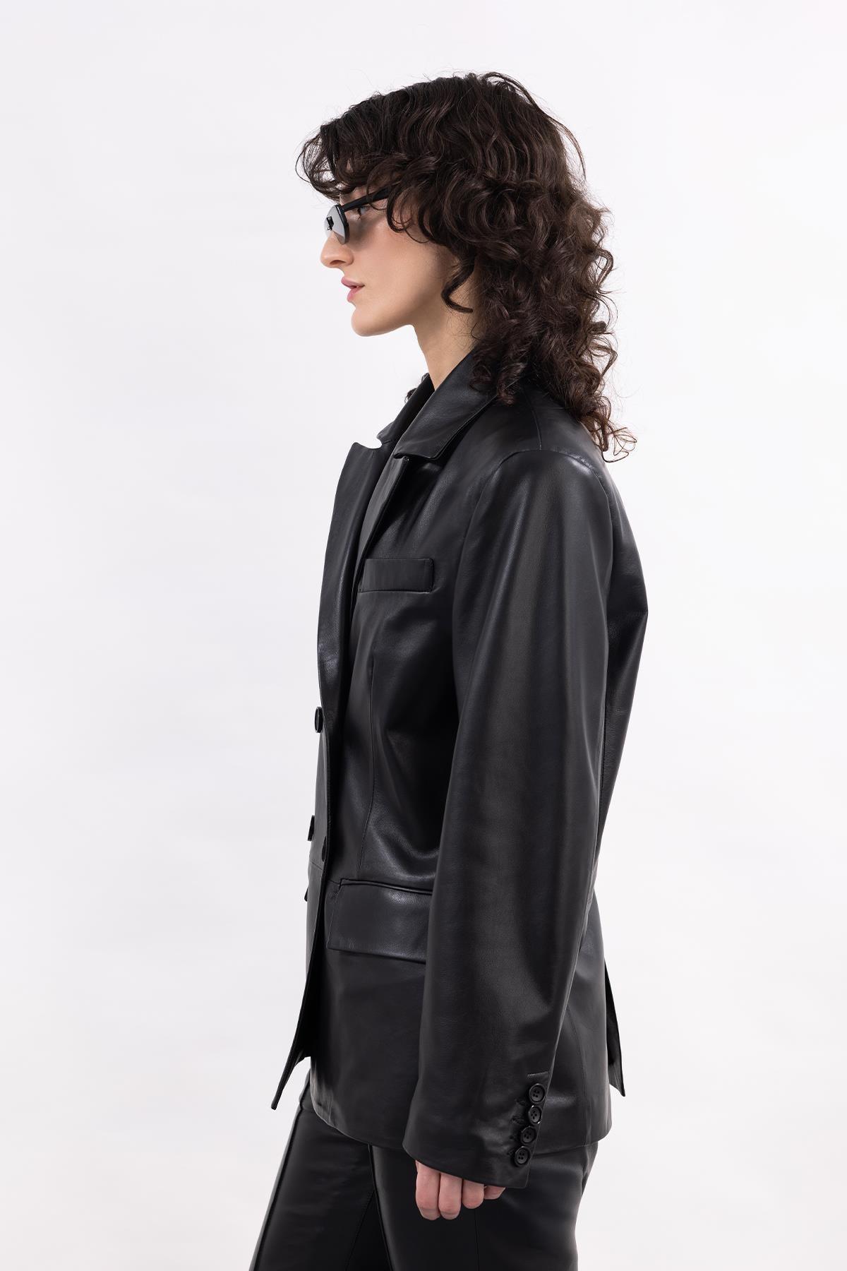 SİYAH KRUVAZE DERİ BLAZER CEKET - MiiN