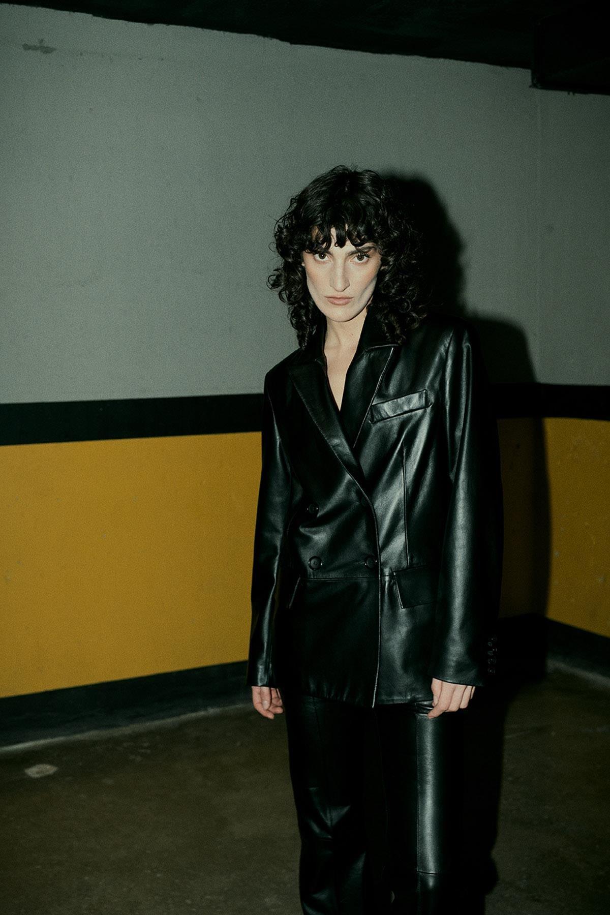 SİYAH KRUVAZE DERİ BLAZER CEKET - MiiN