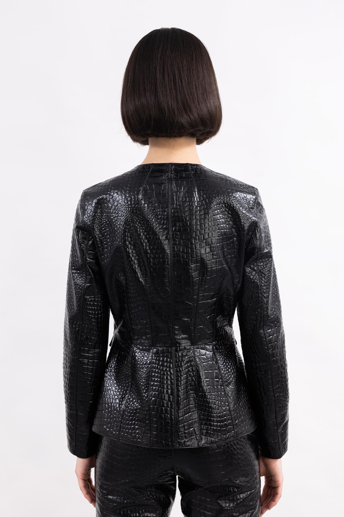 BLACK FRONT BUTTONED LEATHER JACKET