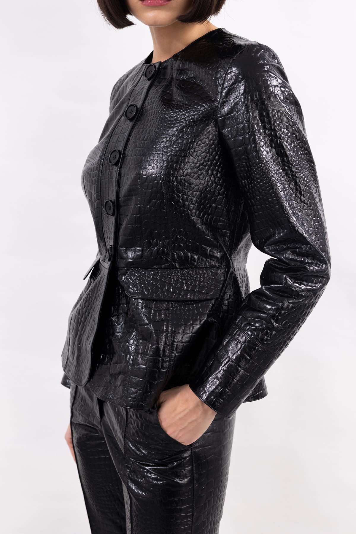 BLACK FRONT BUTTONED LEATHER JACKET