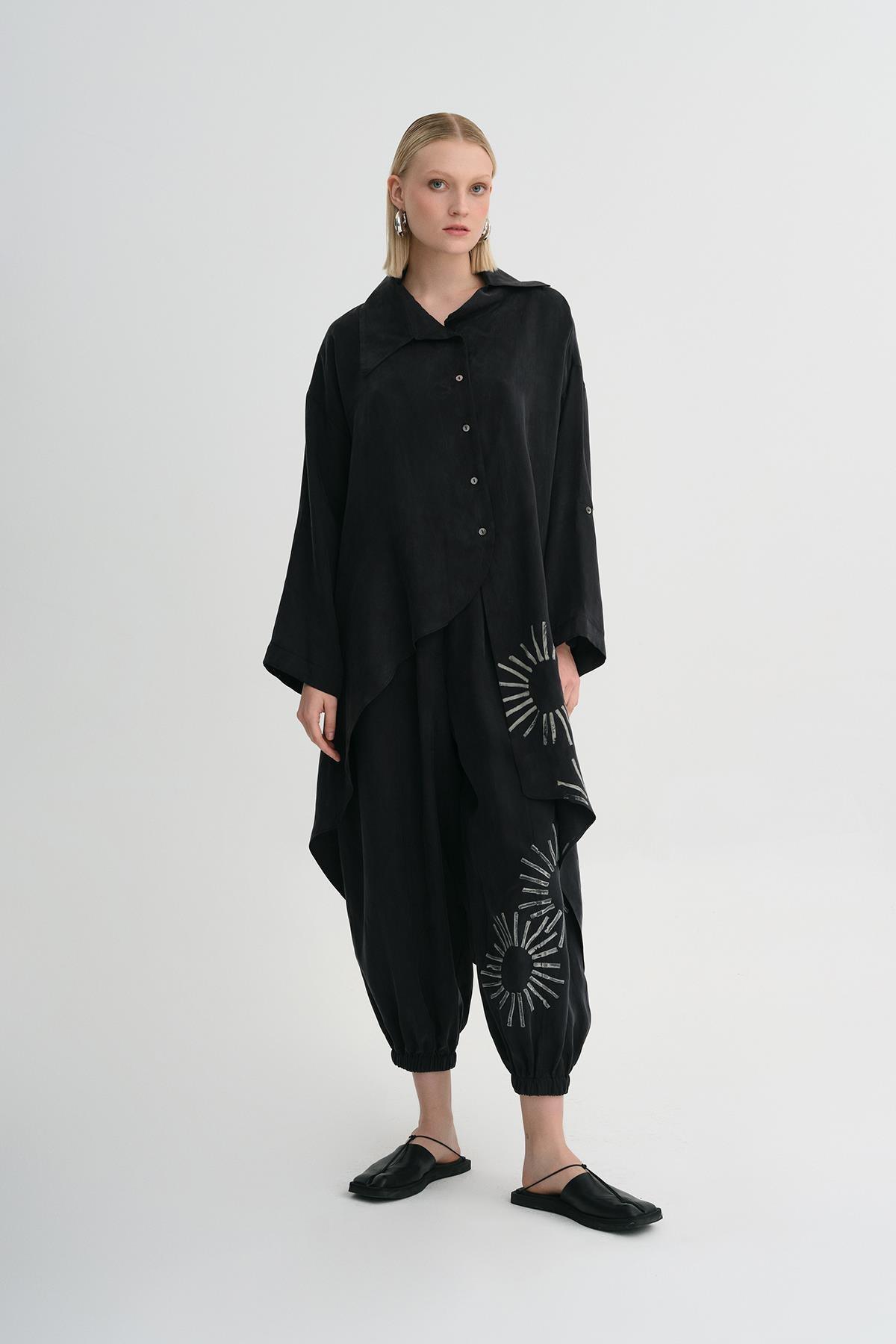 SİYAH TENSEL PAÇASI EL BOYAMASI JOGGER PANTOLON - MİİN