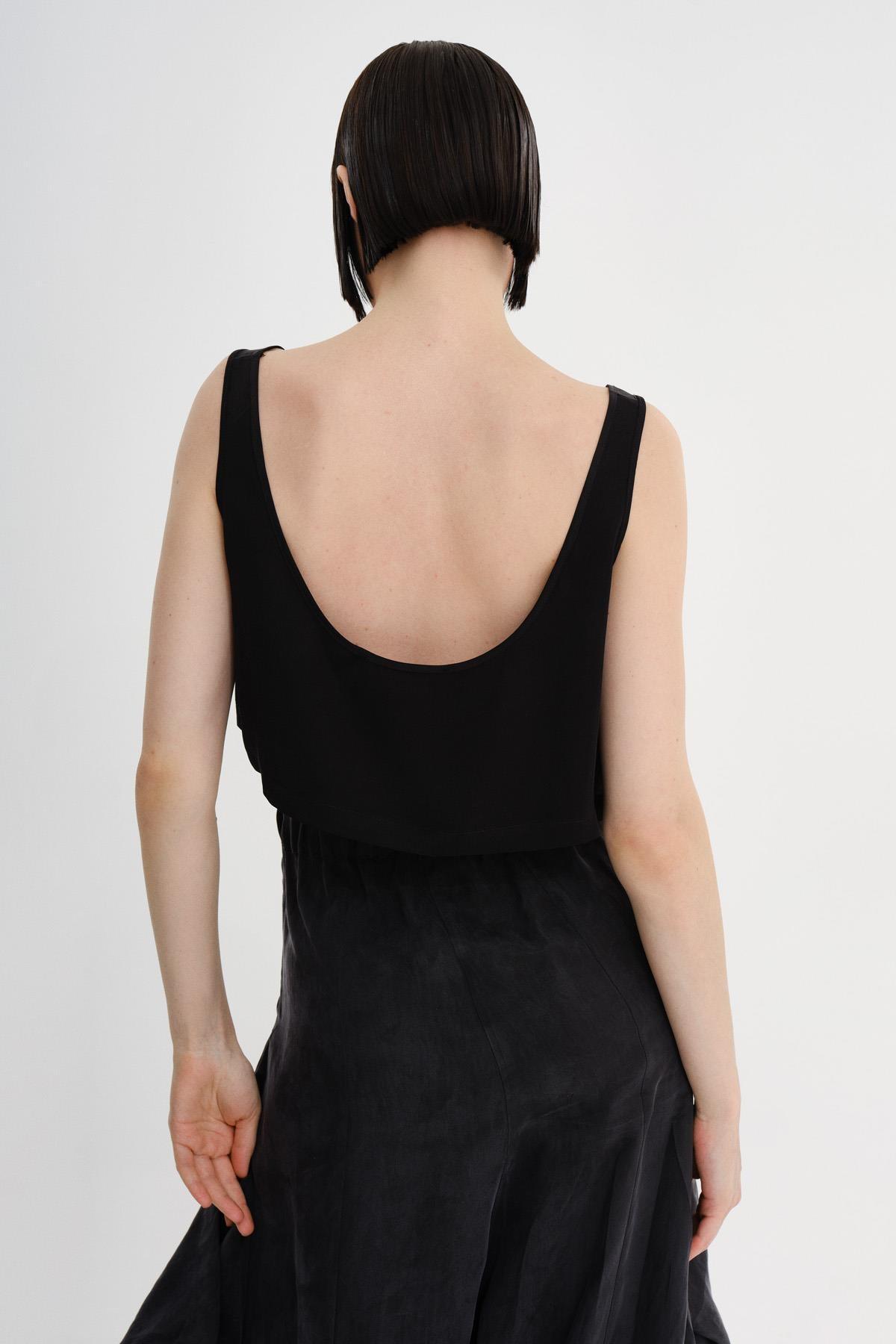 SİYAH UZAK DOĞU KALİGRAFİ BASKILI CROP TOP - MİİN