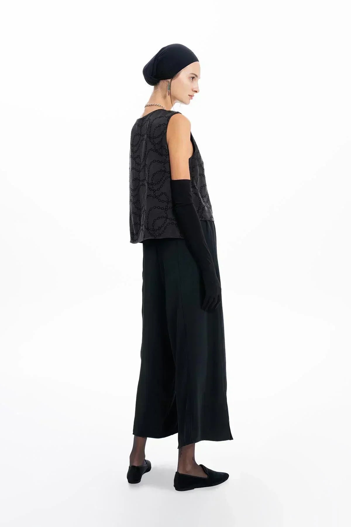 BLACK SLITTLE DETAILED WIDE LEG TROUSERS